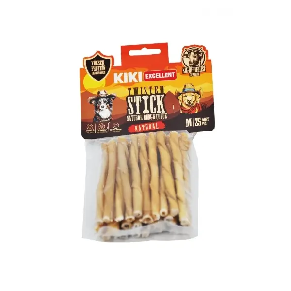 Kiki Excellent Sığır Derisinden Naturel Burgu Çubuk Kemik Köpek Ödülü
