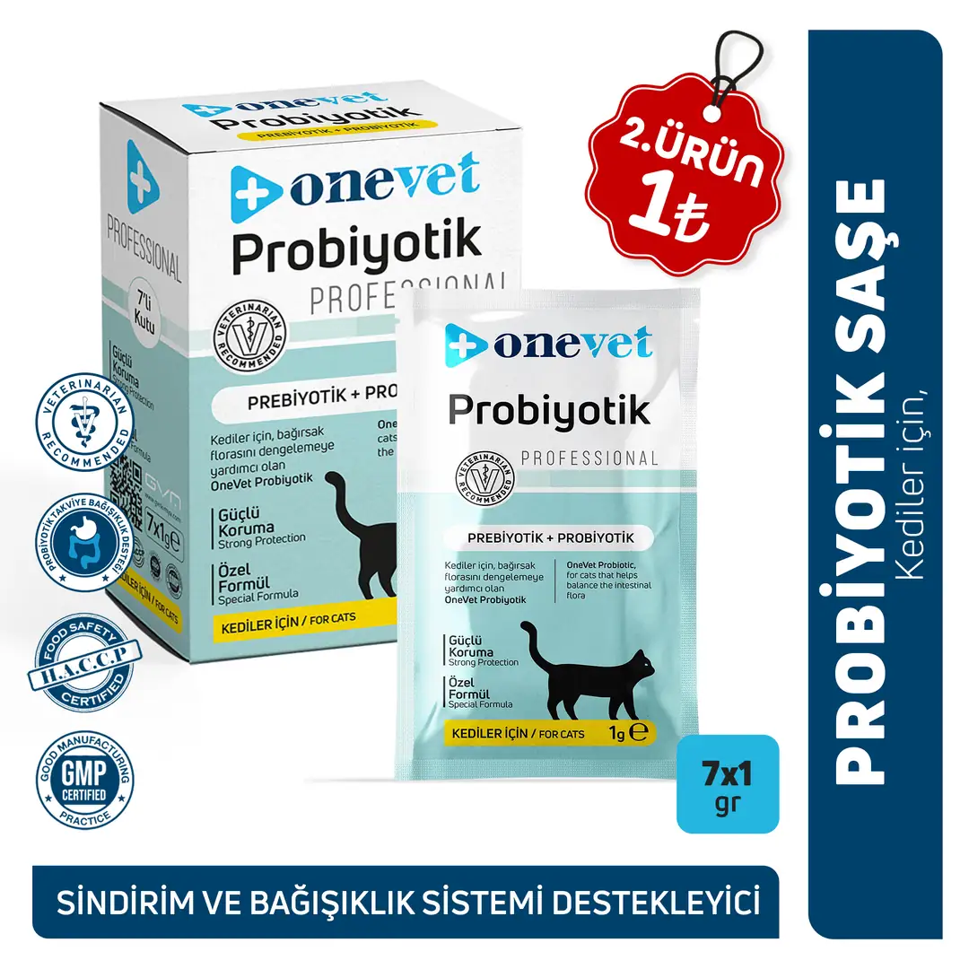 OneVet Probiyotik Kediler için Sindirim ve Bağışıklık Güçlendirici Saşe