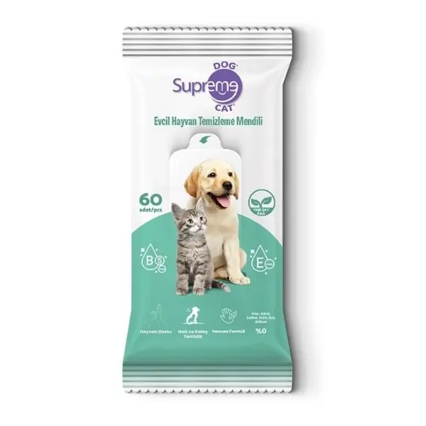 Supreme Yeşil Çaylı Kedi ve Köpek Temizleme Mendili