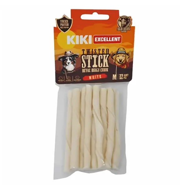 Kiki Excellent Sığır Derisinden Beyaz Burgu Çubuk Kemik Köpek Ödülü