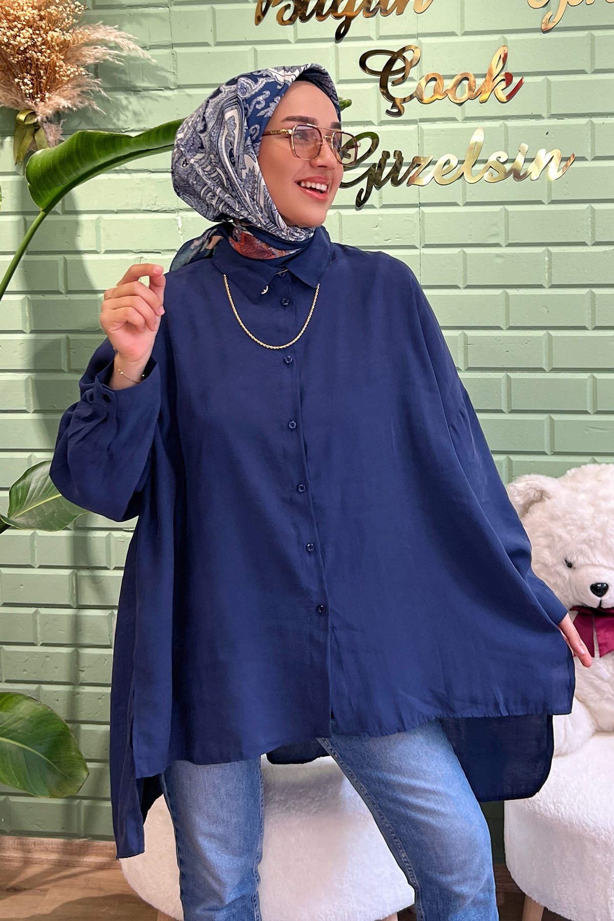 Oversize Gömlek-Lacivert