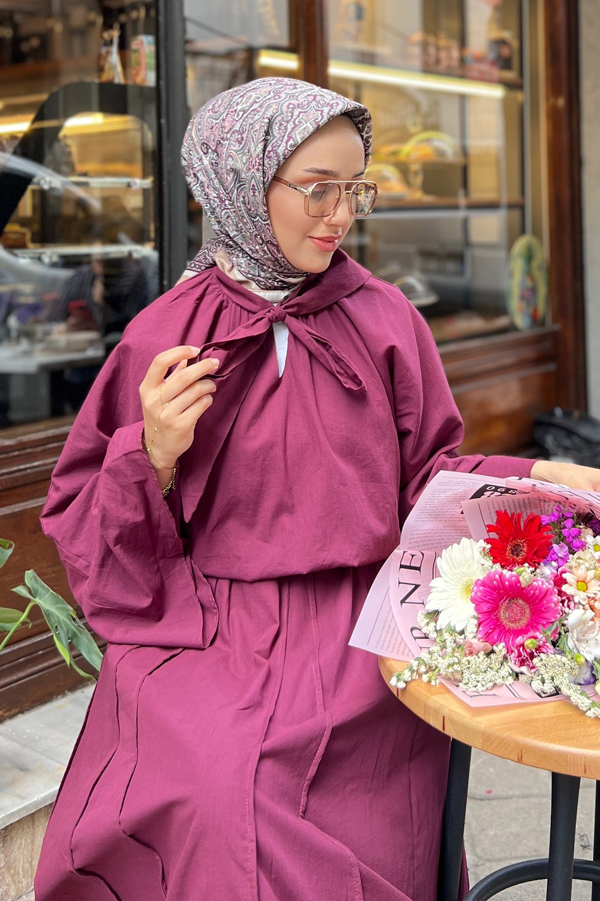Premium Kalite Astarlı Etekli Takım-Mürdüm