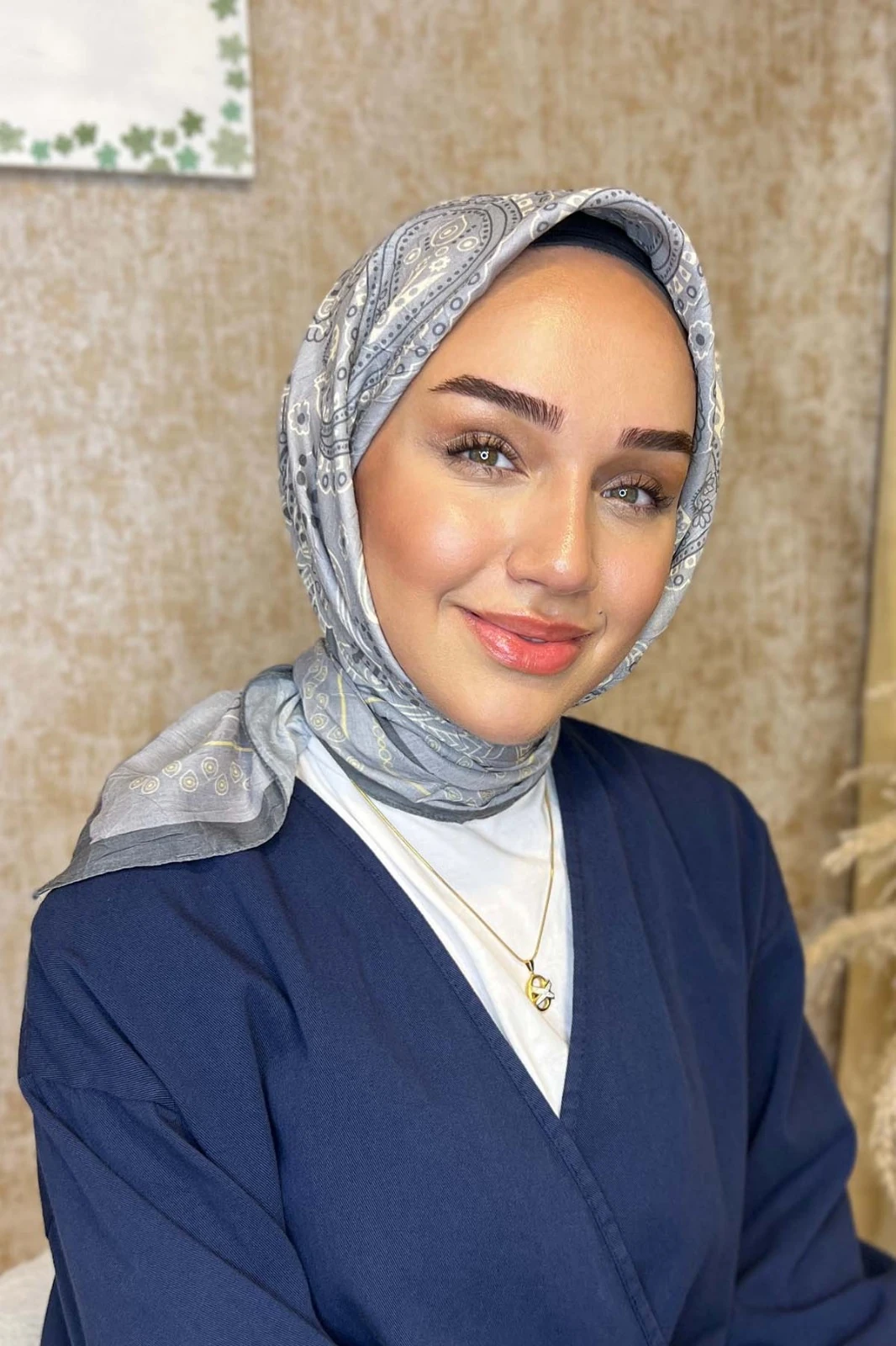 Vintage Bambu Kraş Eşarp-Gri