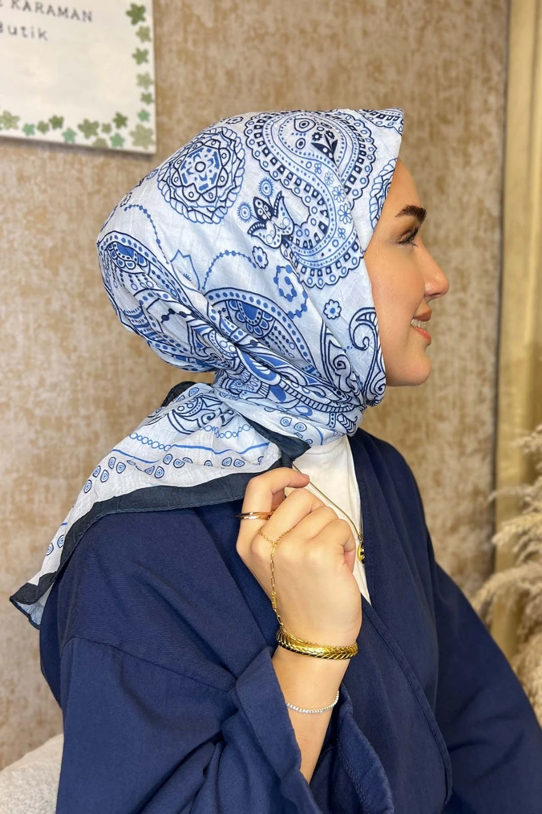 Vintage Bambu Kraş Eşarp-Açık Mavi