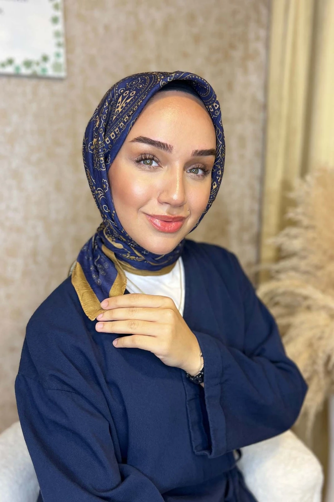 Vintage Bambu Kraş Eşarp-Lacivert