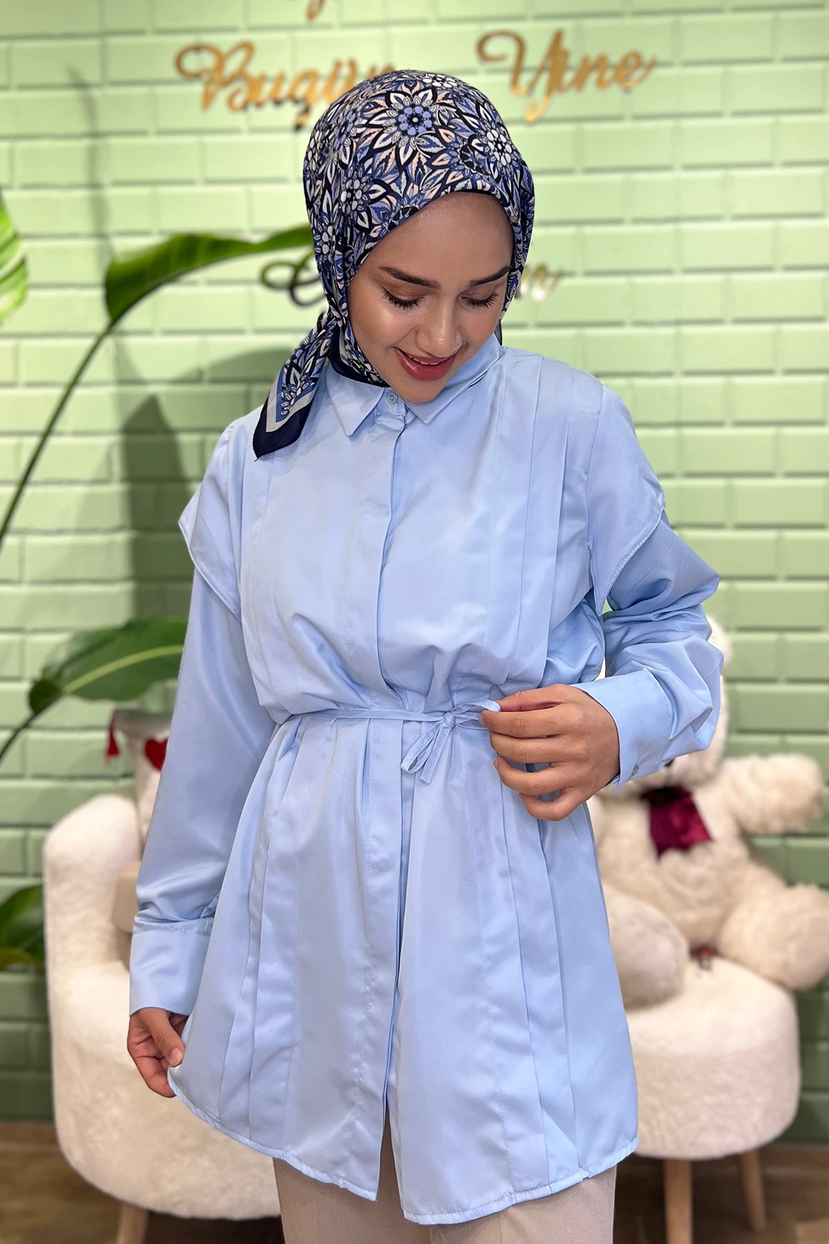 Pileli Gömlek-Açık Mavi