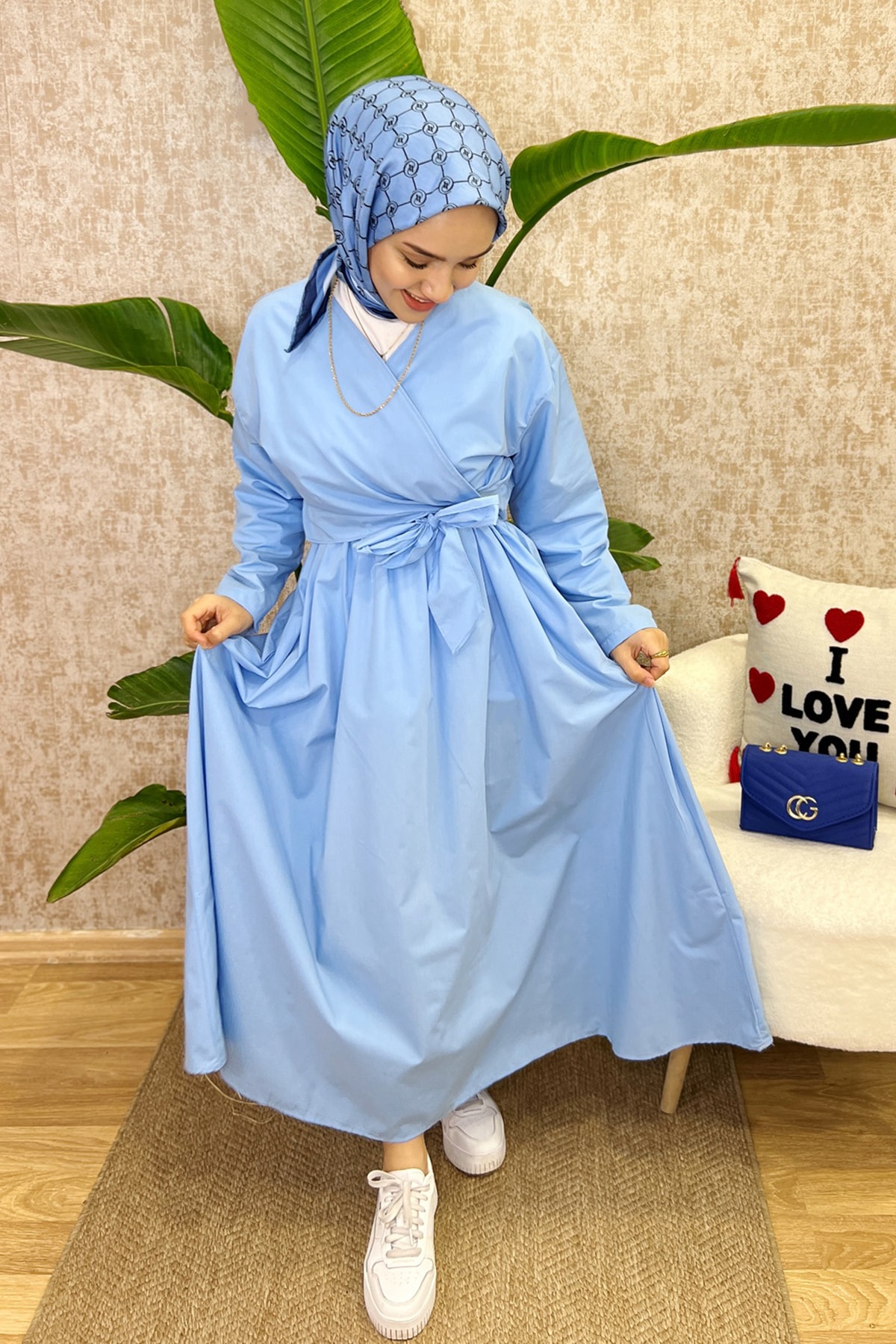 Önden Bağlamalı Etekli Takım-Açık Mavi