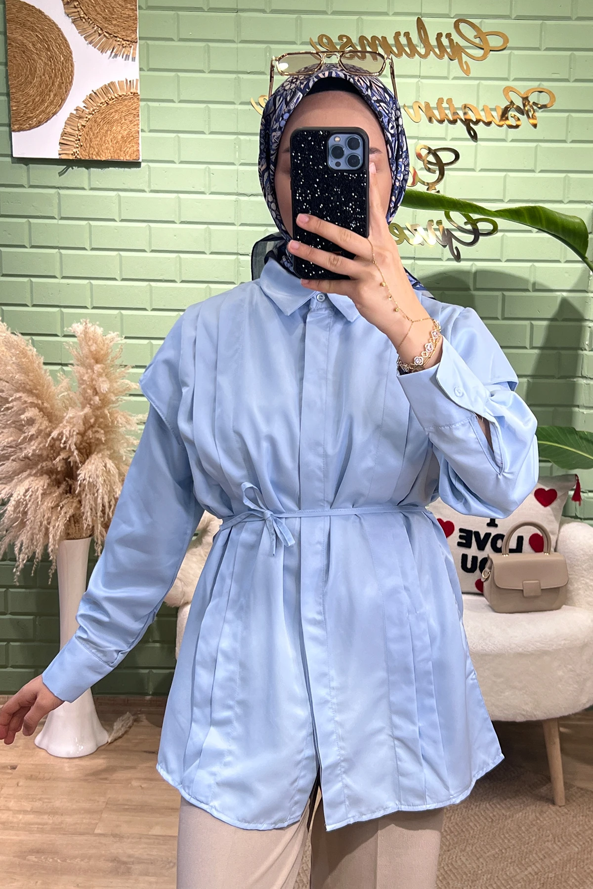 Pileli Gömlek-Açık Mavi