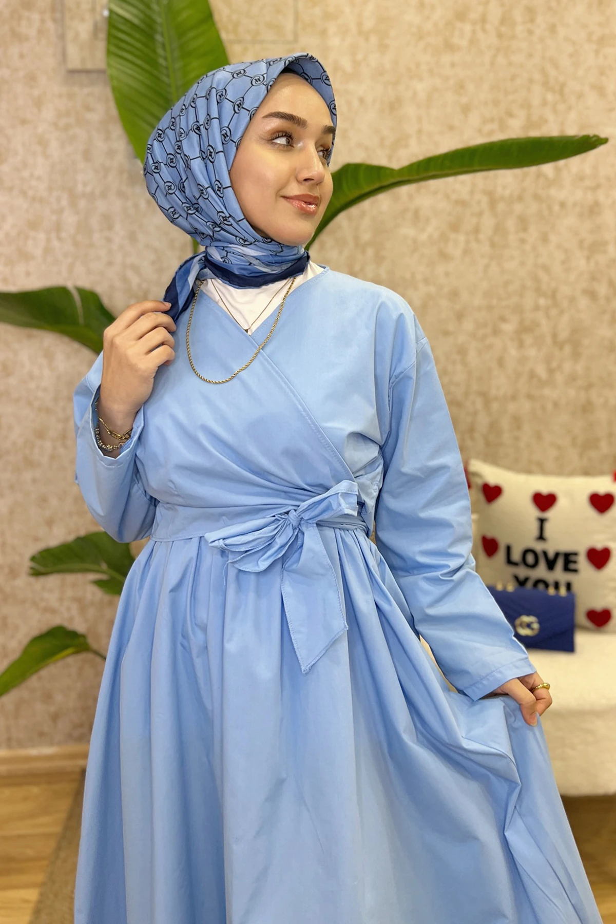 Önden Bağlamalı Etekli Takım-Açık Mavi