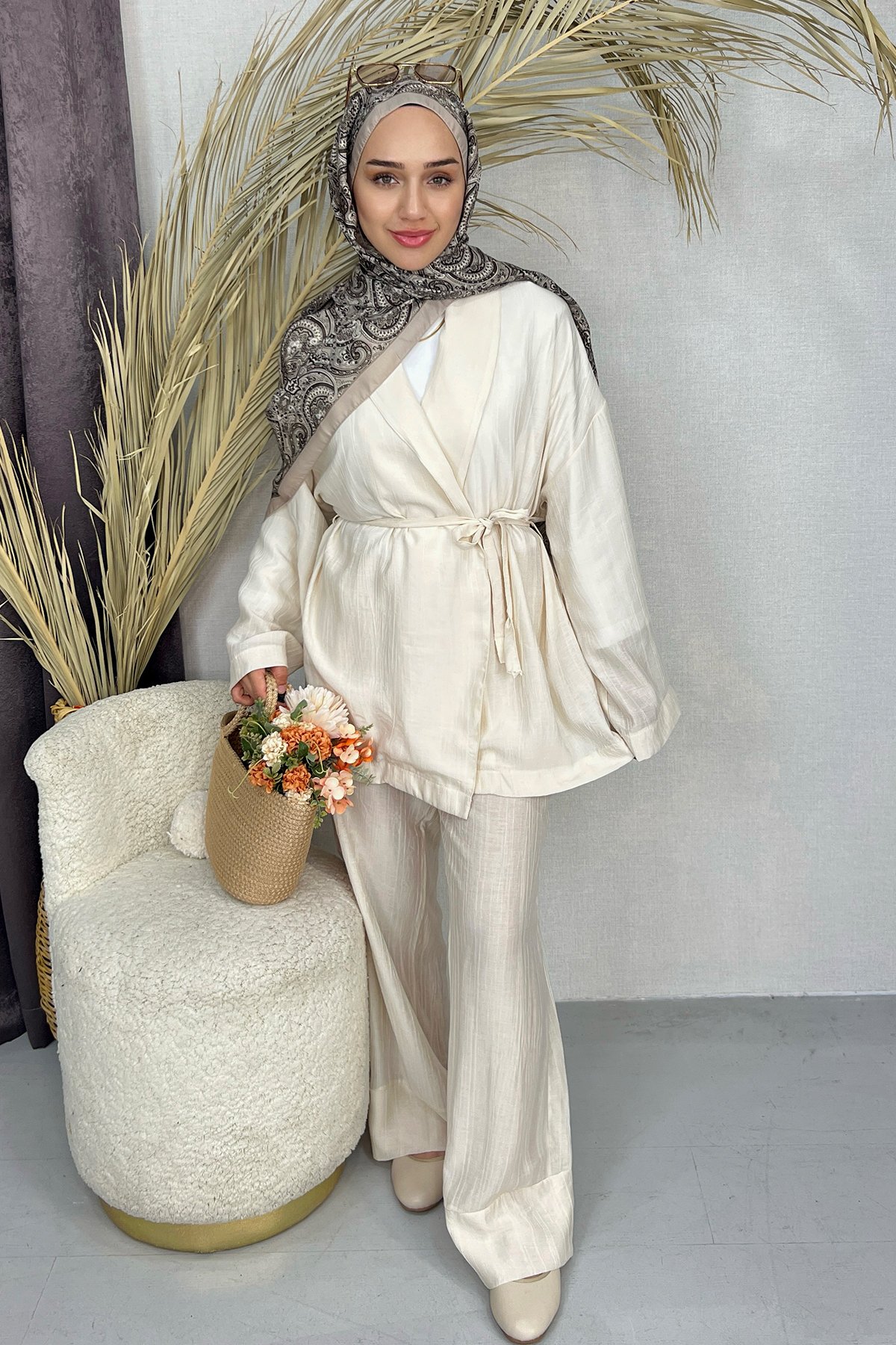 Kimono Takım- Krem Rengi