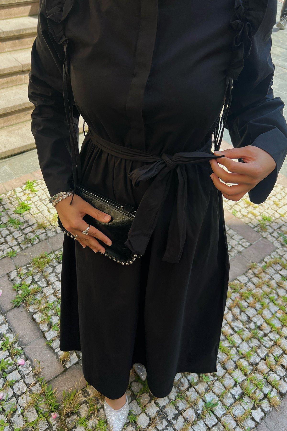 Poplin Kumaş Elbise-Siyah