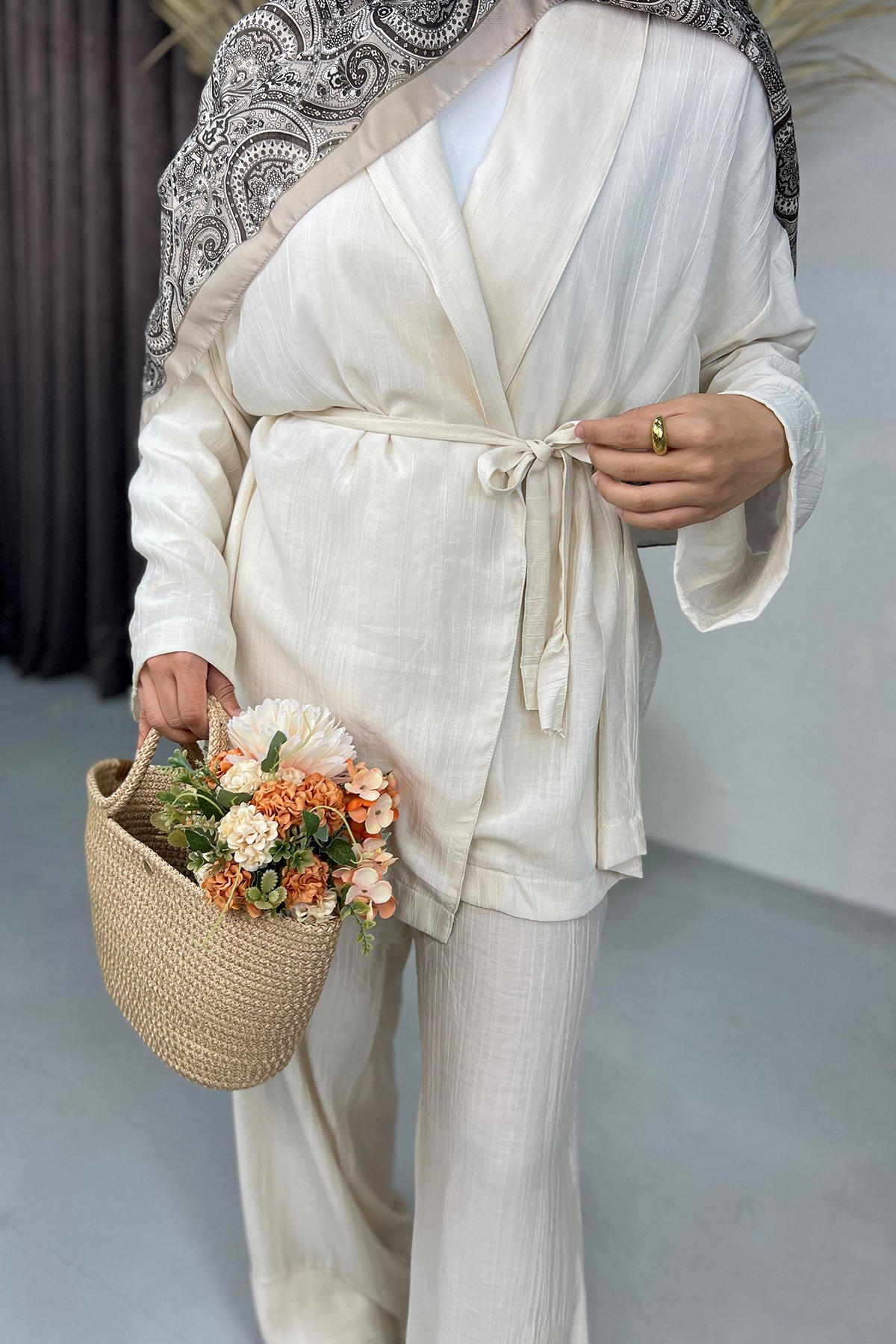 Kimono Takım- Krem Rengi