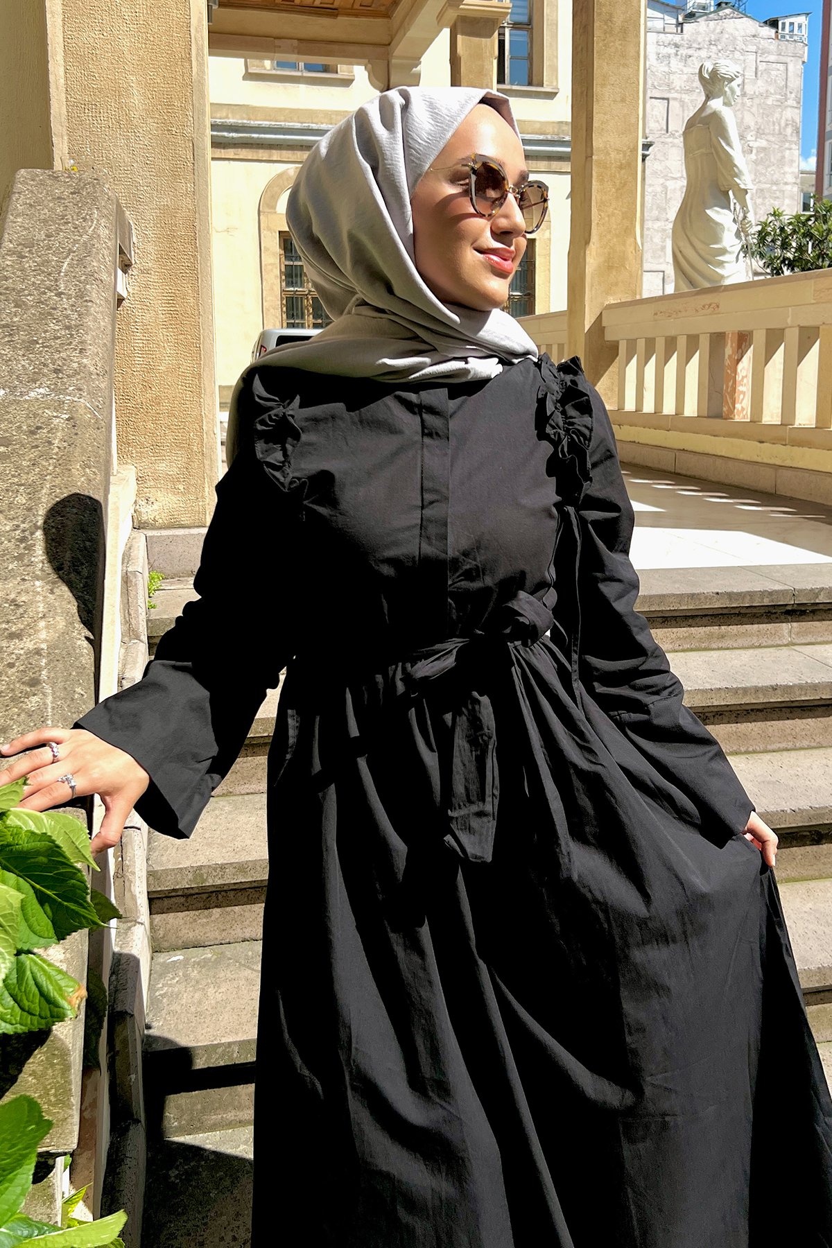 Poplin Kumaş Elbise-Siyah