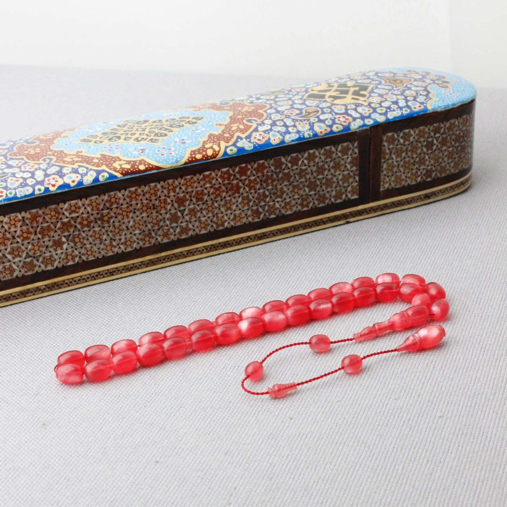 Sedefli Hamur El Boy Pembe Renk Sıkma Kehribar Tespih