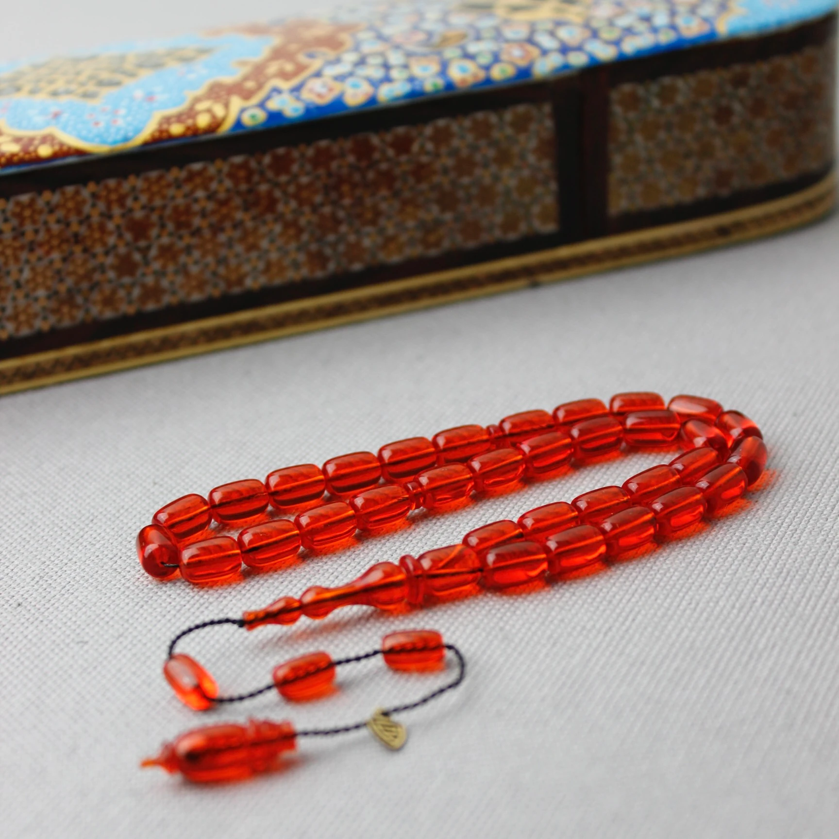 Serkan Başkan Usta İmzalı Şeffaf Turuncu Ateş Kehribar Tespih