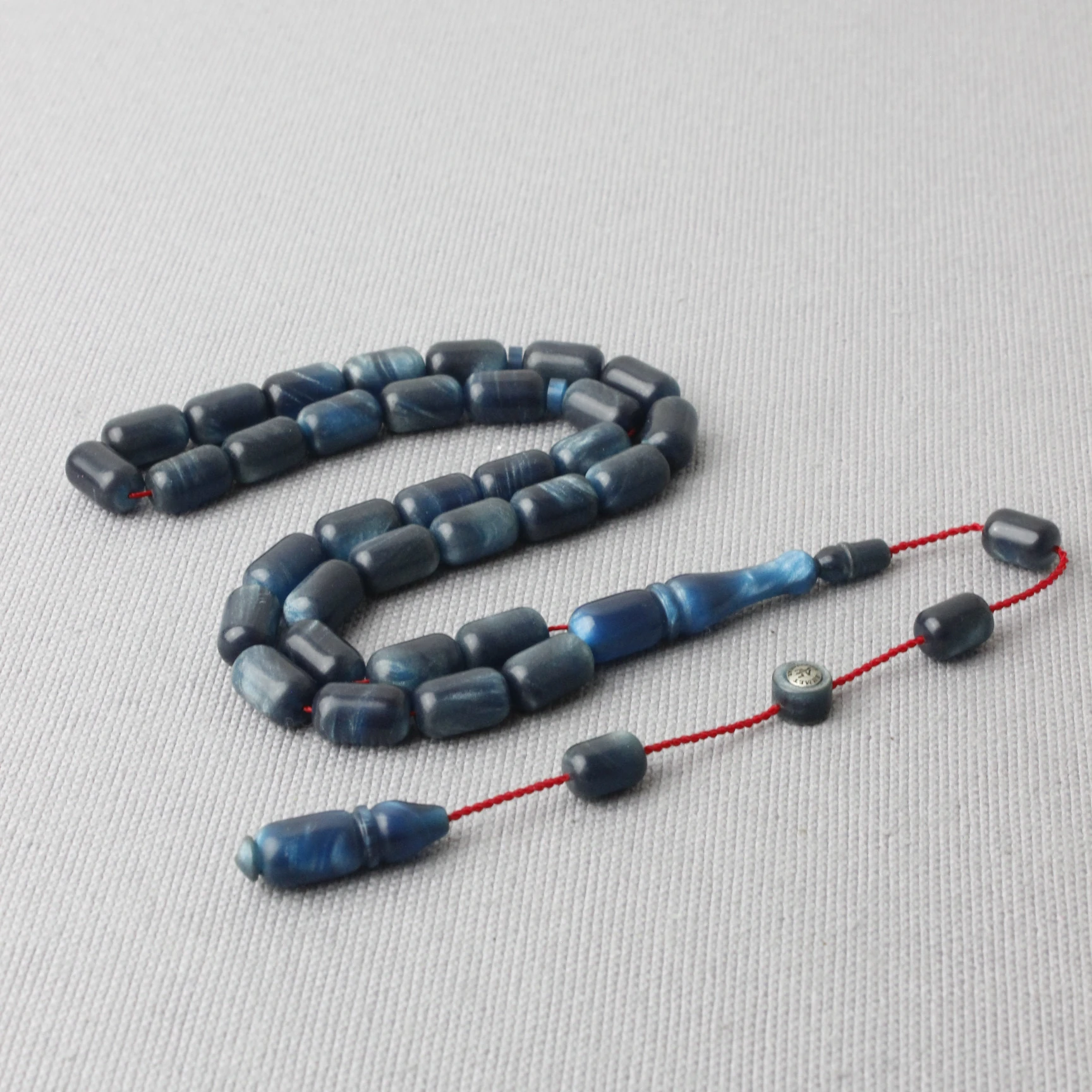 Ahmet Eryılmaz Usta İmzalı Simli Hamur Okyanus Mavisi Sıkma Kehribar Tespih