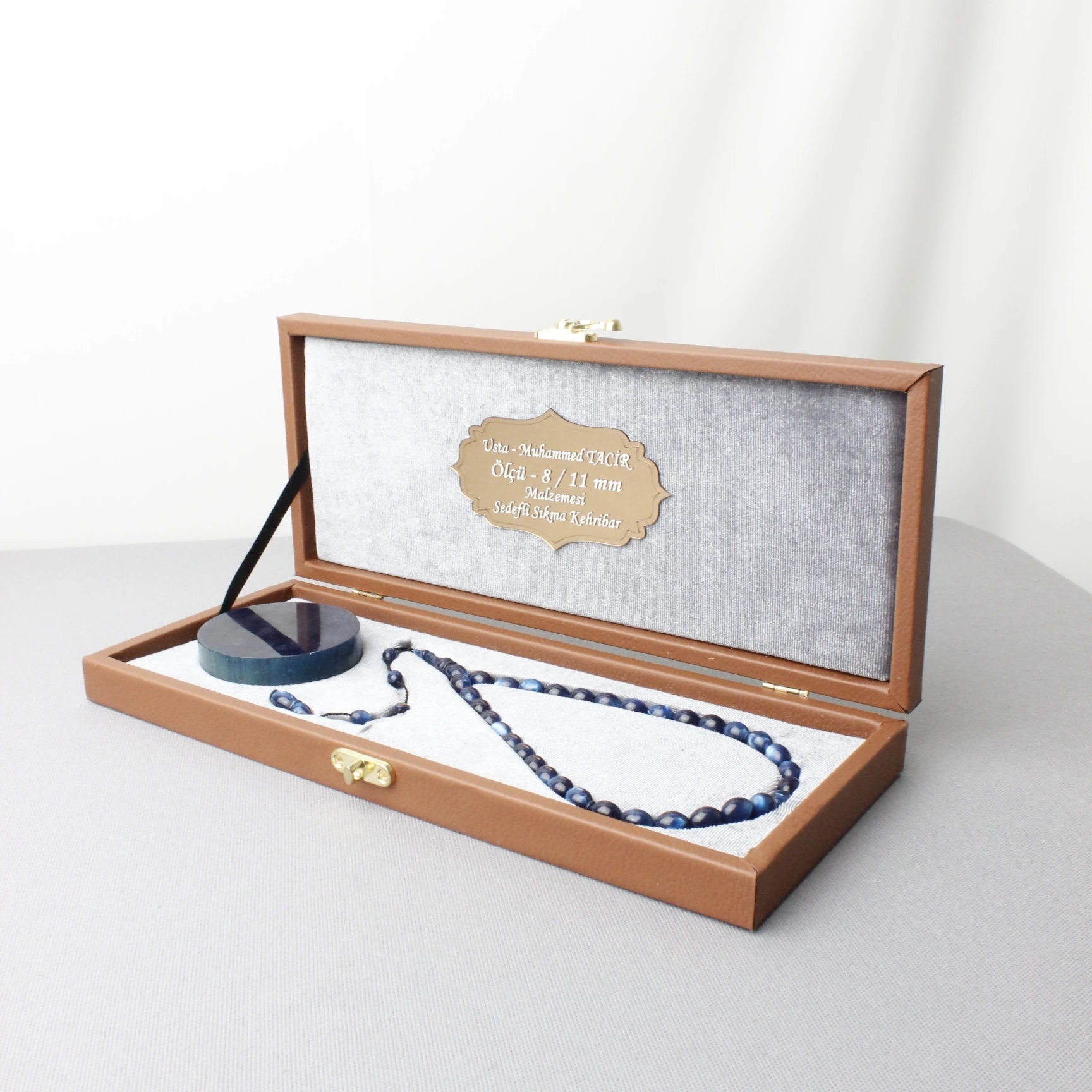 Özel Kutusunda Ham Maddesiyle Tacir Usta İmzalı Sedefli Sıkma Kehribar Tespih