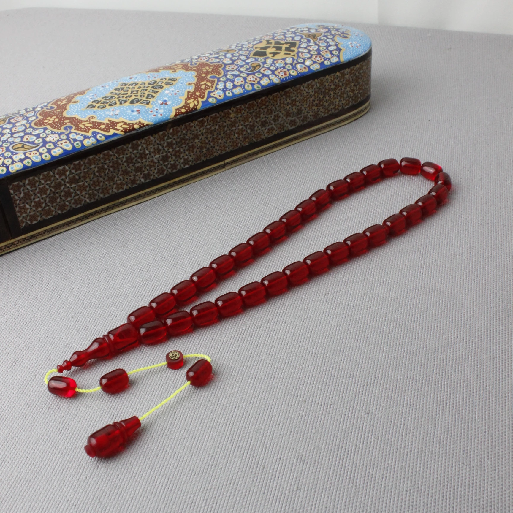 Hikmet Al Said Usta İmzalı Kapsül Kesim Kırmızı Renk Ateş Kehribar Tespih