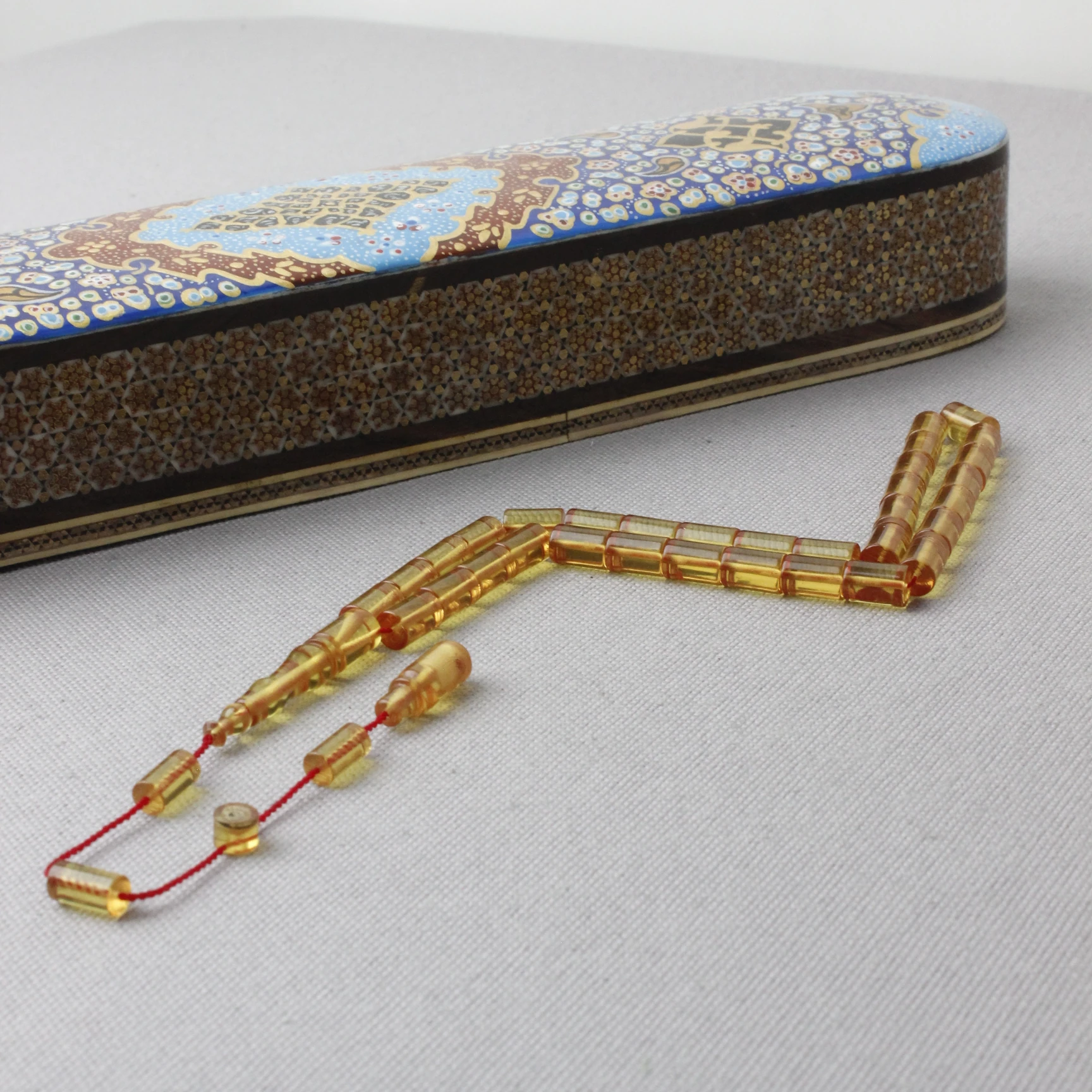 Erkan Çubukcu Usta İmzalı Şeffaf Sarı Kesme Model  Ateş Kehribar Tespih