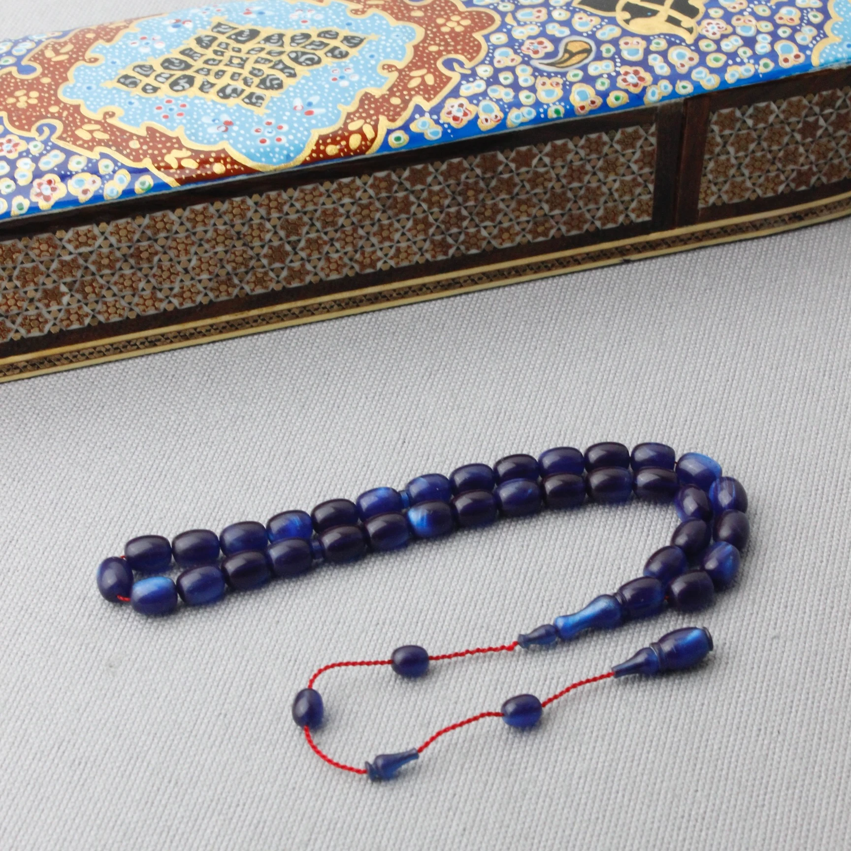 Sedefli Hamur Parelement Mavisi El Boy Sıkma Kehribar Tespih