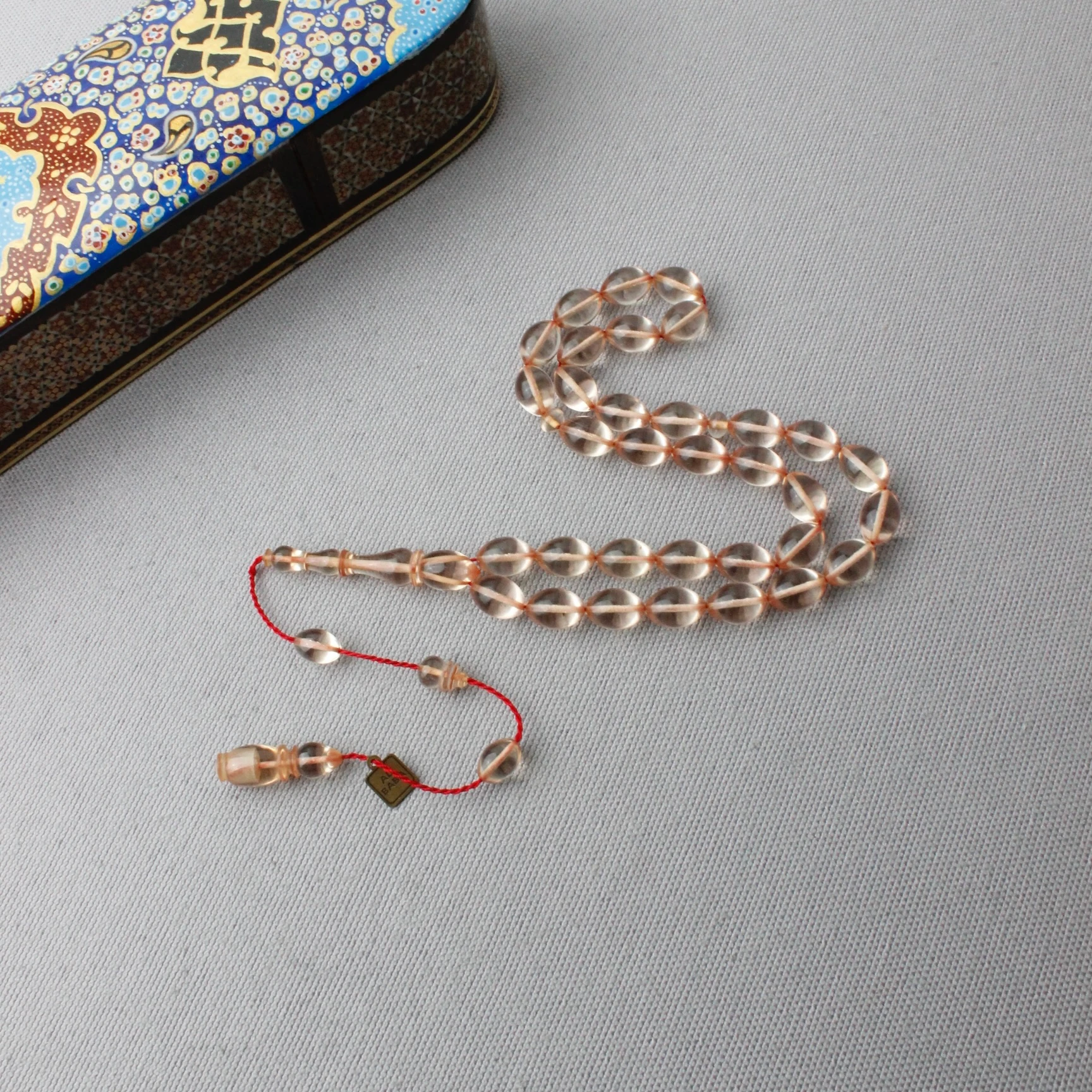 Ali Baba Usta İmzalı Şeffaf Renk Beyzi Model Ateş Kehribar Tespih