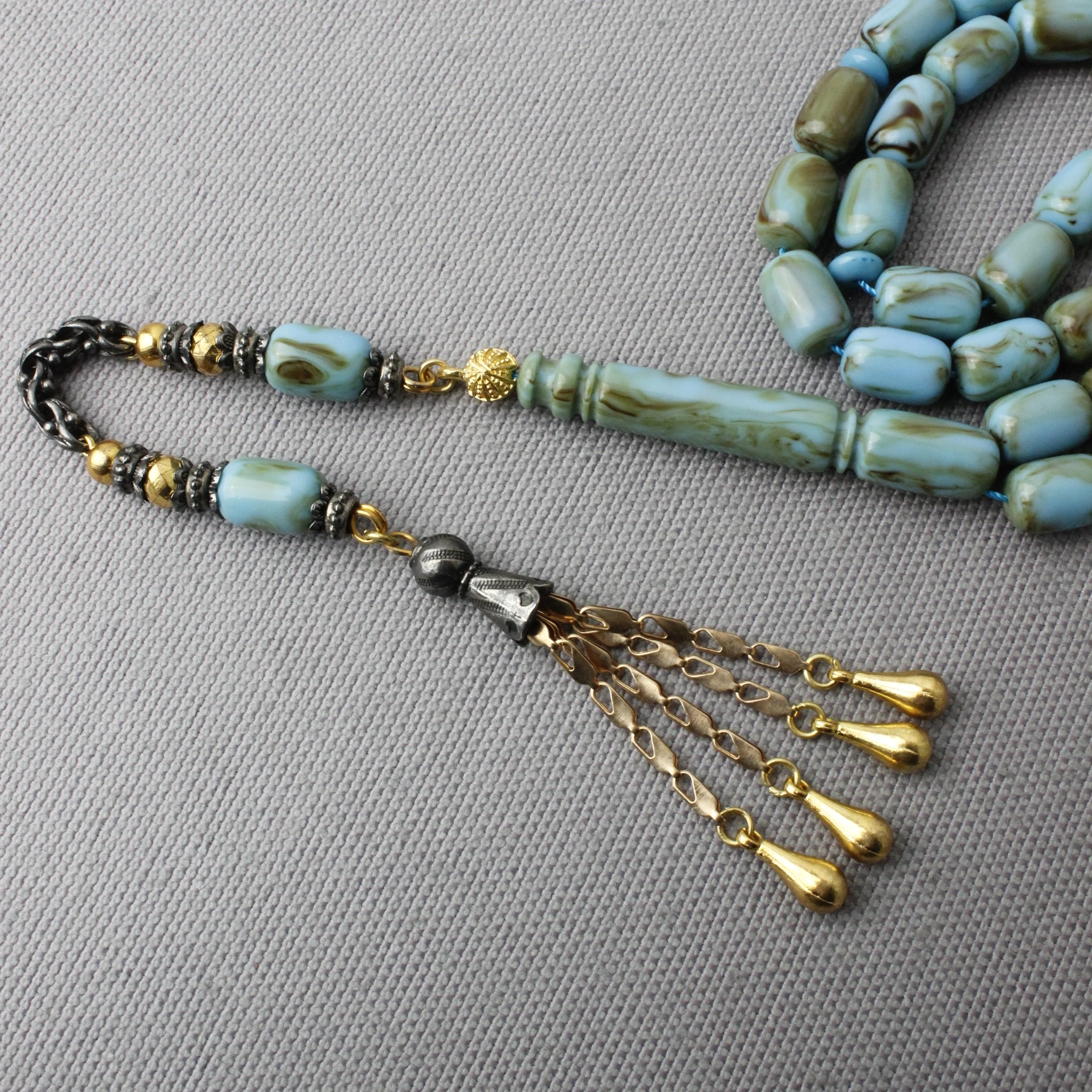 Çelik Püsküllü Arizona Firuze Katalin Tespih