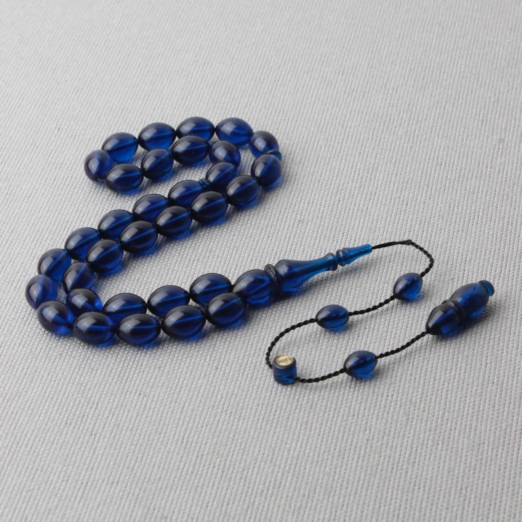 Parlement Mavisi Beyzi Model Tacir Usta İmzalı Sıkma Kehribar Tespih