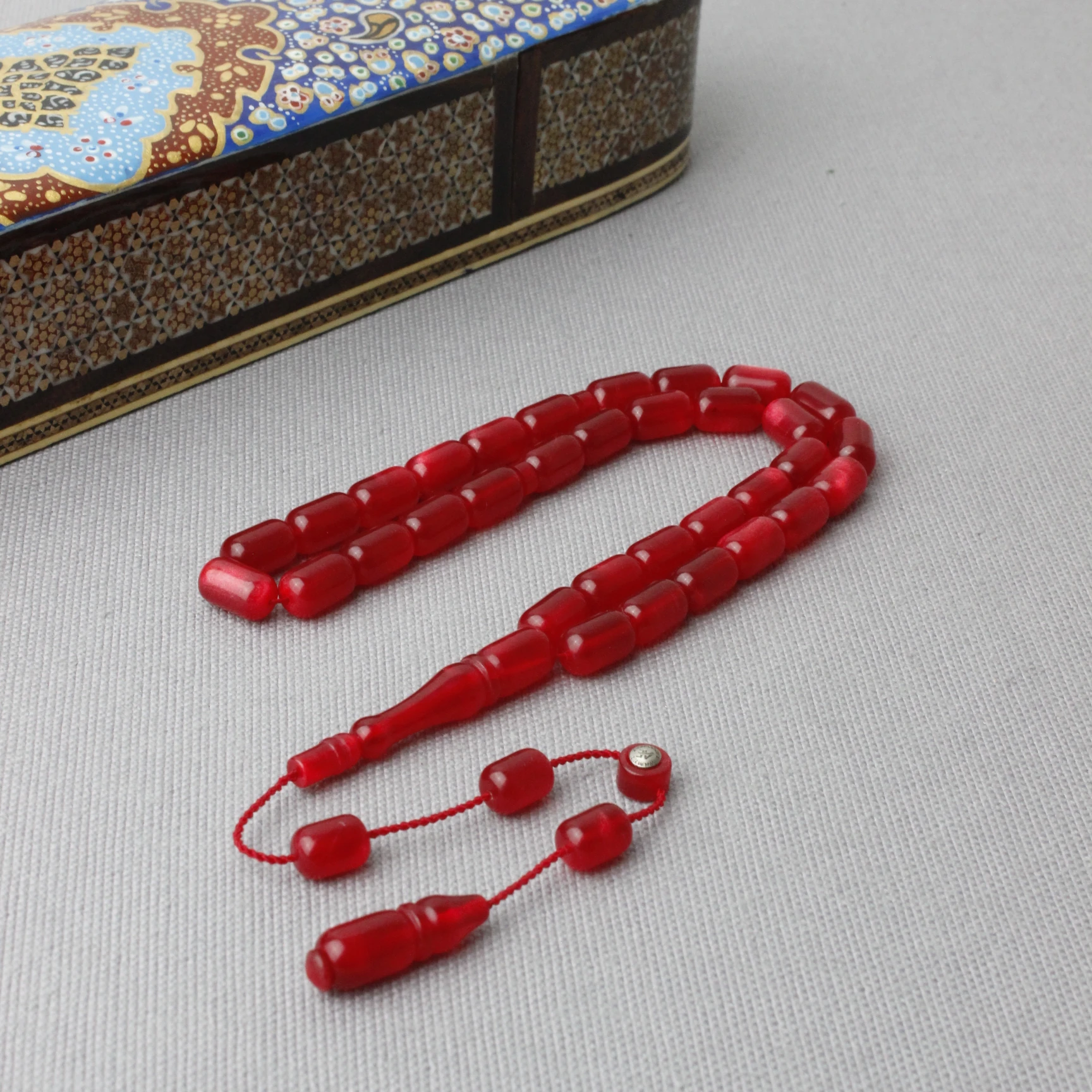 Ahmet Eryılmaz Usta İmzalı Simli Hamur Kapsül Kesim Sıkma Kehribar Tespih 