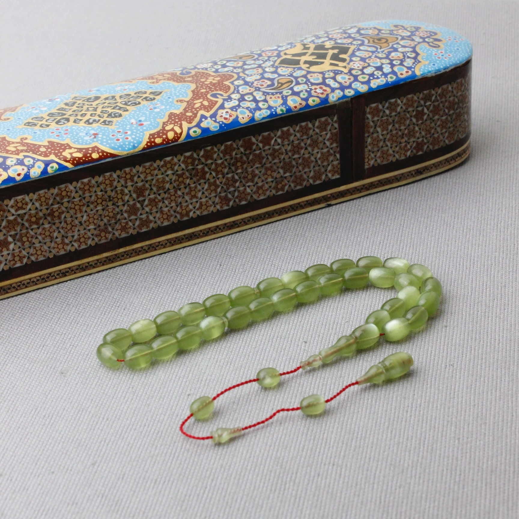 Sedefli Hamur El Boy Yeşil Renk Sıkma Kehribar Tespih