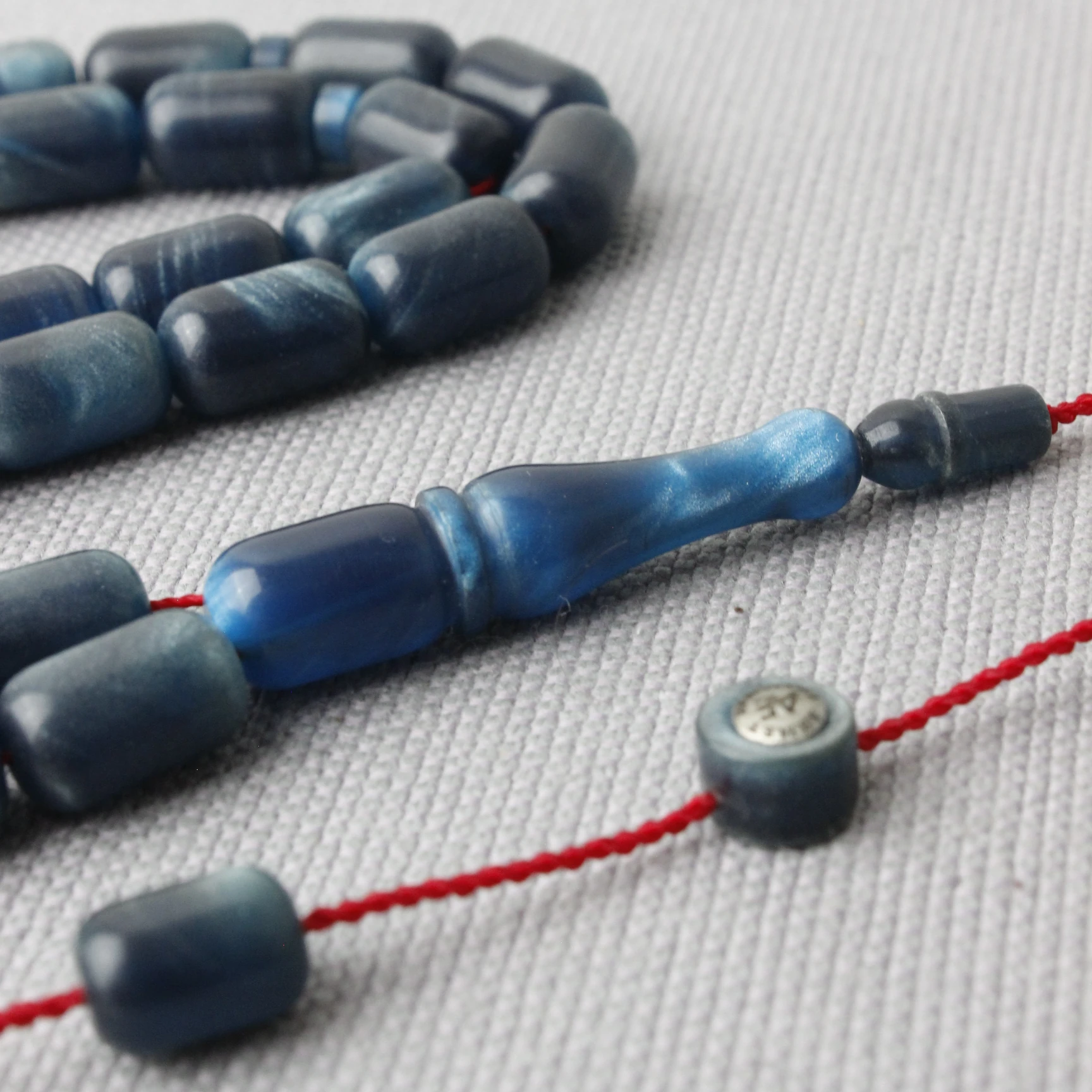 Ahmet Eryılmaz Usta İmzalı Simli Hamur Okyanus Mavisi Sıkma Kehribar Tespih