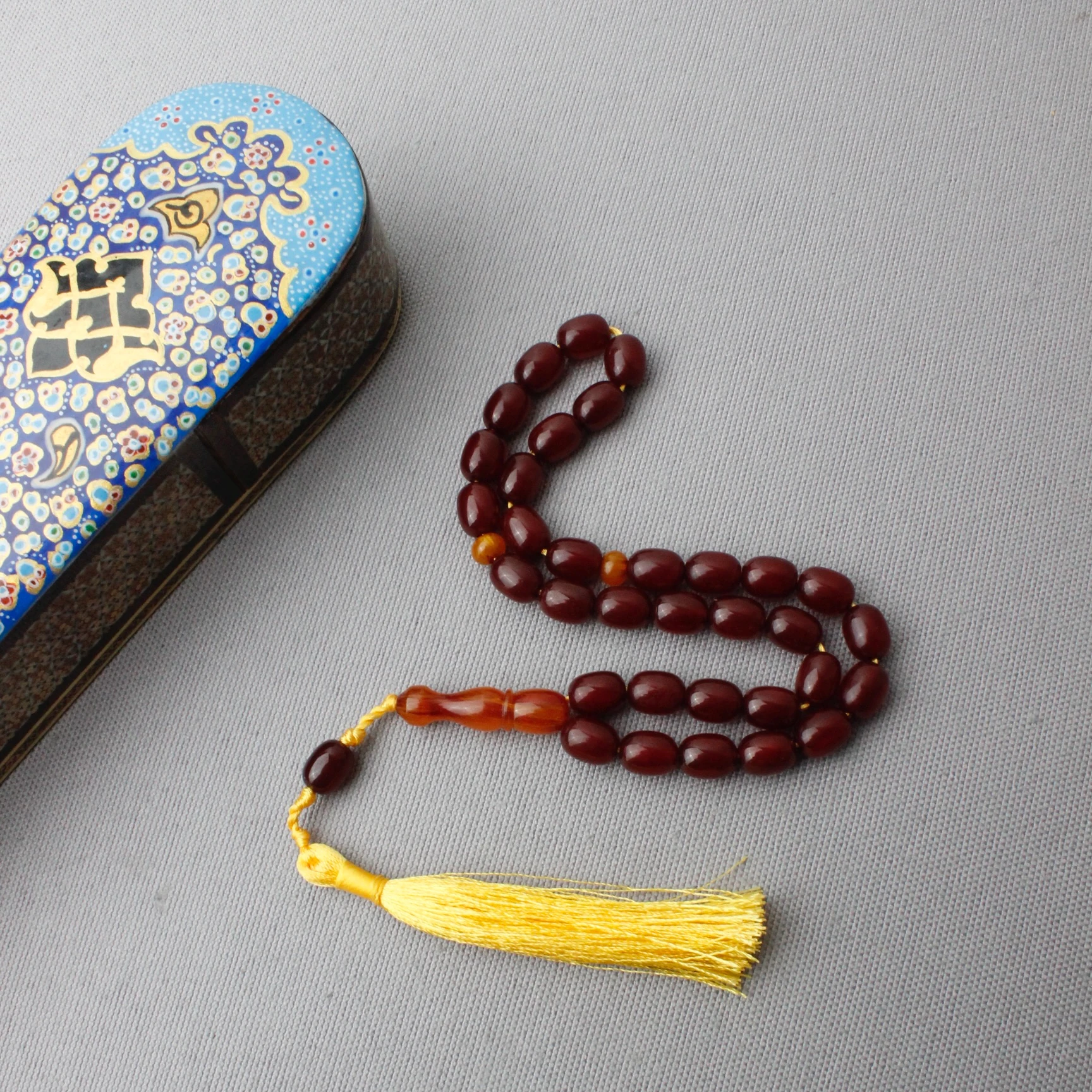 Vişne Renk Tıraşlı İmame Hareli Osmanlı Benzetme Sıkma Kehribar Tespih 