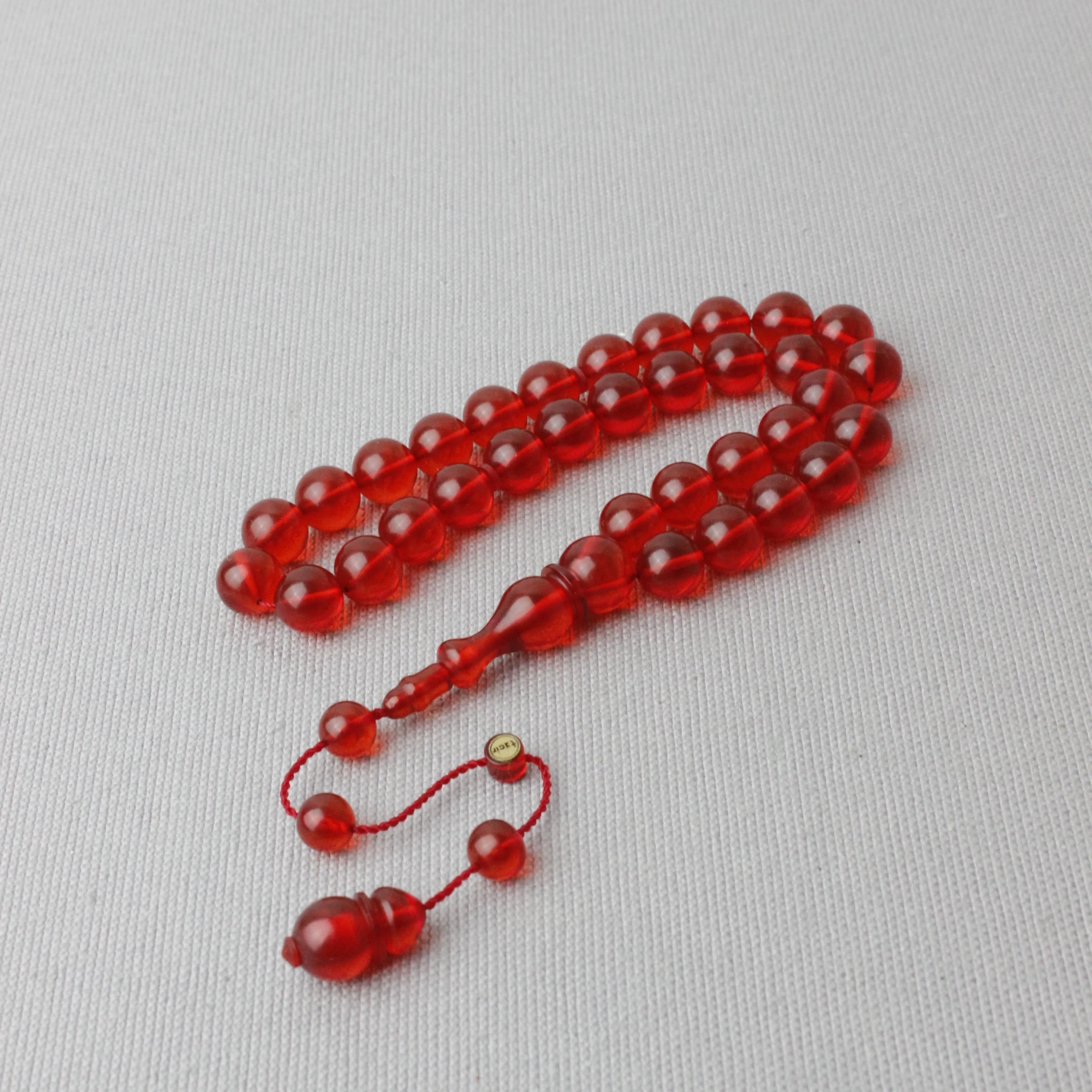 Tacir Usta İmzalı Küre Kesim Kırmızı Renk Ateş Kehribar Tespih