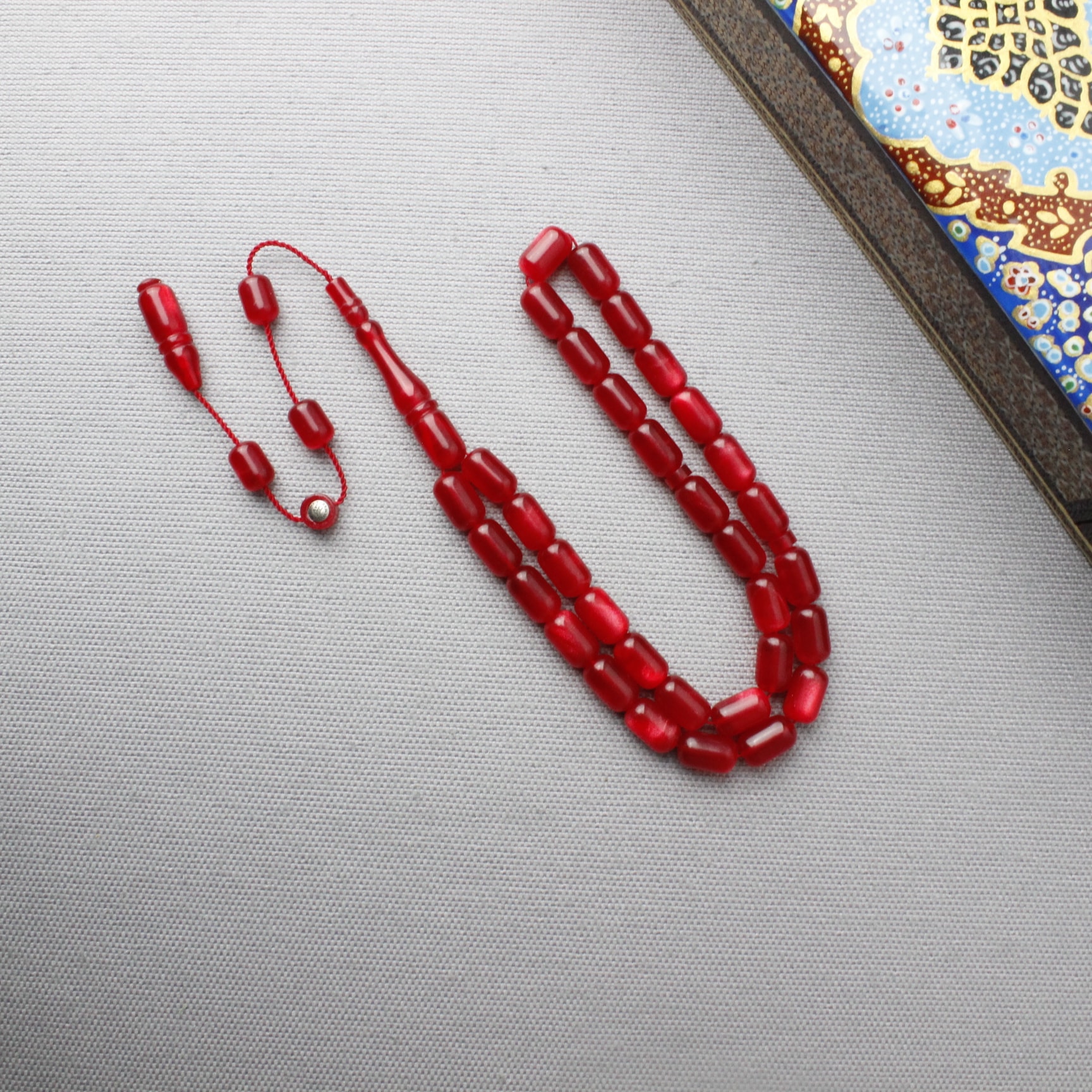 Ahmet Eryılmaz Usta İmzalı Simli Hamur Kapsül Kesim Sıkma Kehribar Tespih 