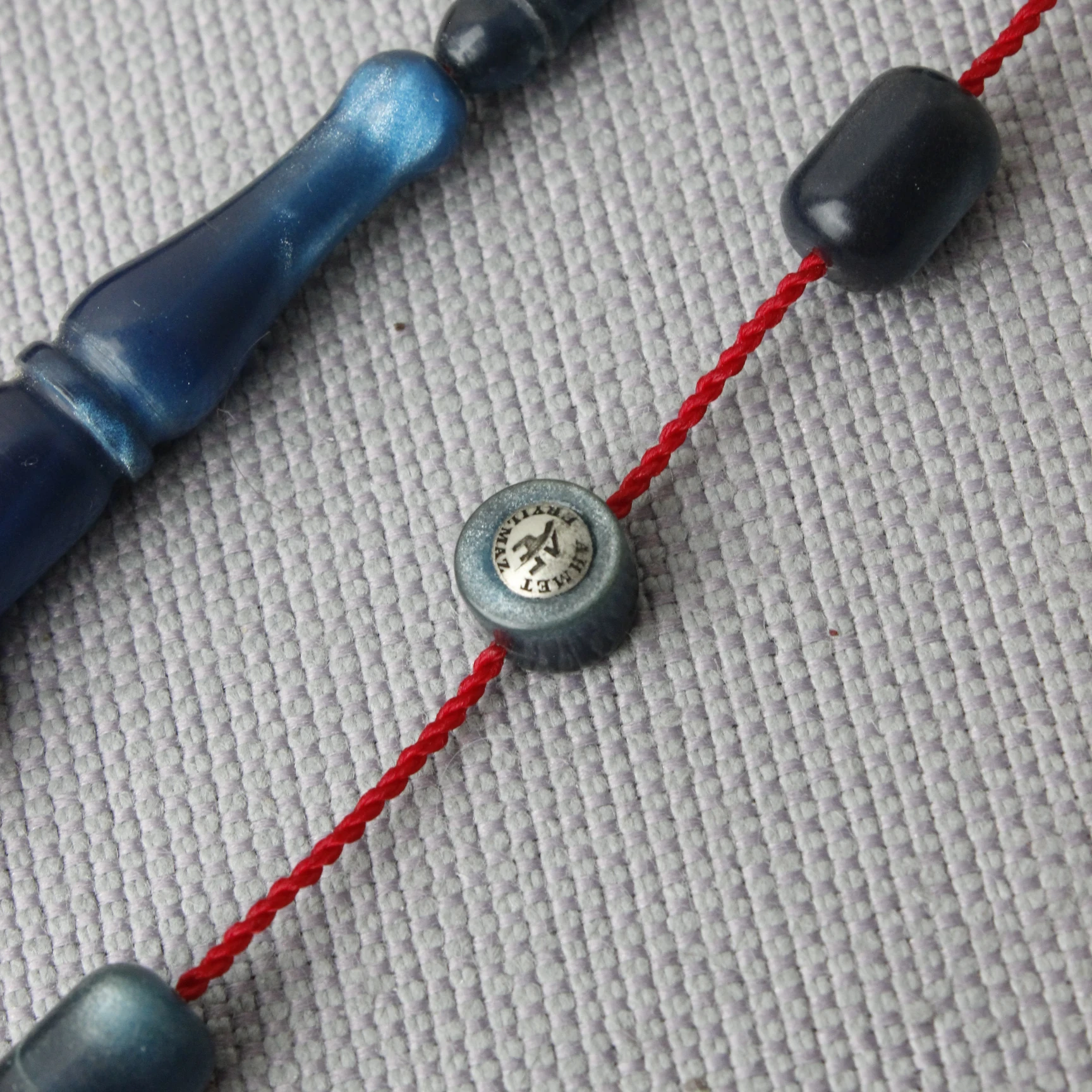 Ahmet Eryılmaz Usta İmzalı Simli Hamur Okyanus Mavisi Sıkma Kehribar Tespih