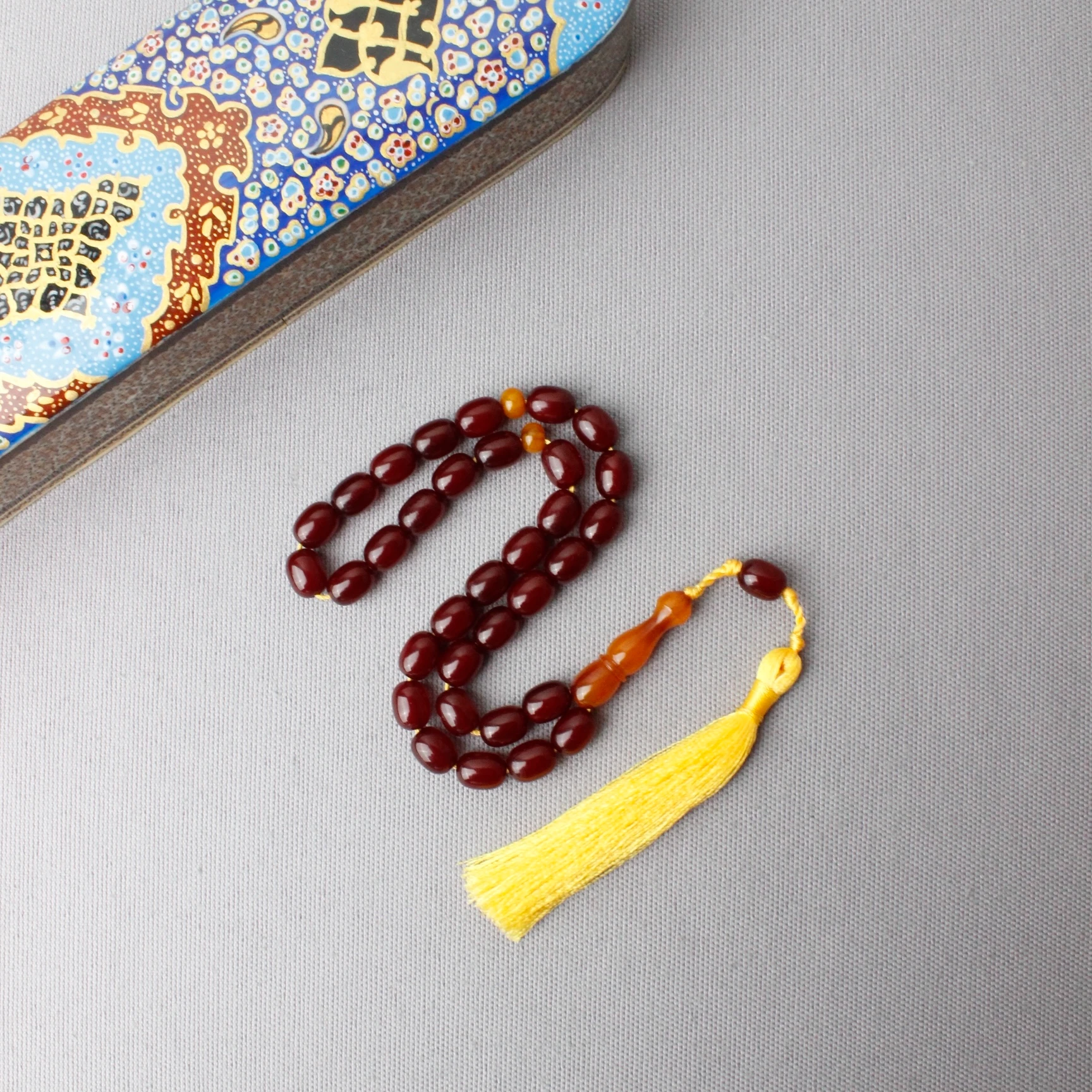 Traşlı İmame Eski Usul İp Püsküllü Osmanlı Benzetme Sıkma Kehribar Tespih