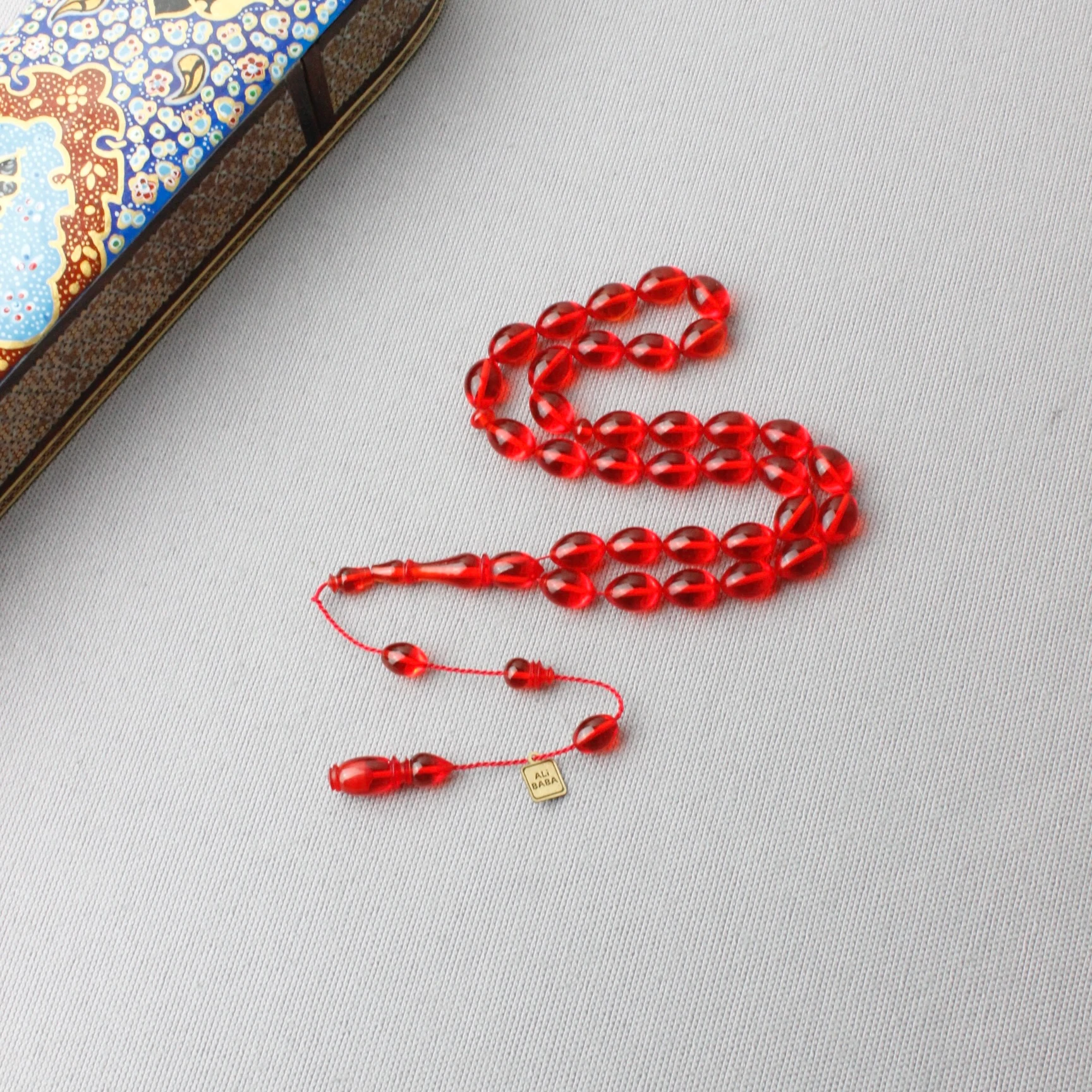 Ali Baba Usta İmzalı Beyzi Model Kırmızı Renk Ateş Kehribar Tespih