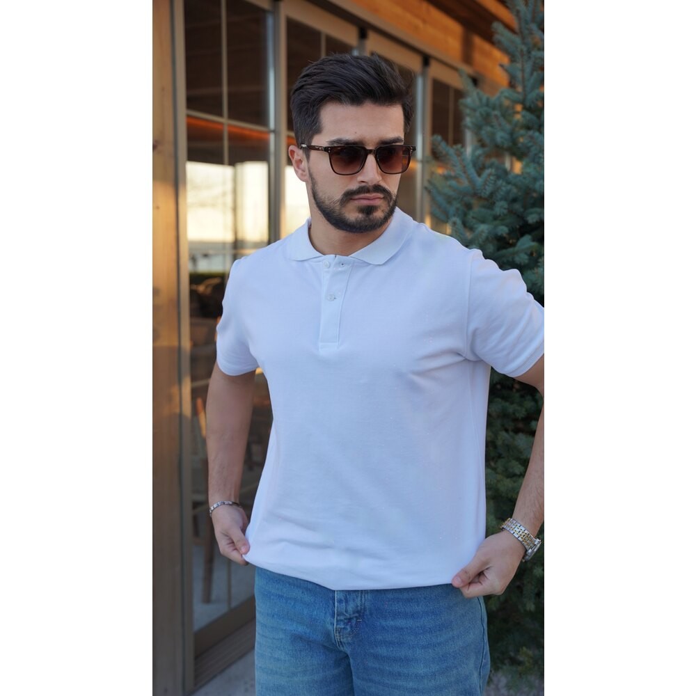 Polo Yaka Kısa Kol Beyaz