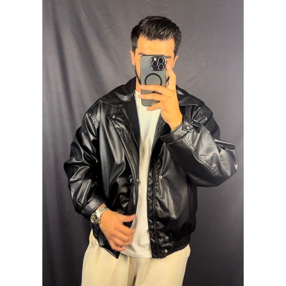 Oversize Bomber Deri Ceket