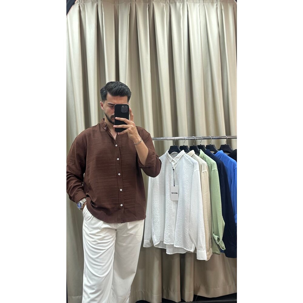 Oversize Kahve Keten Gömlek
