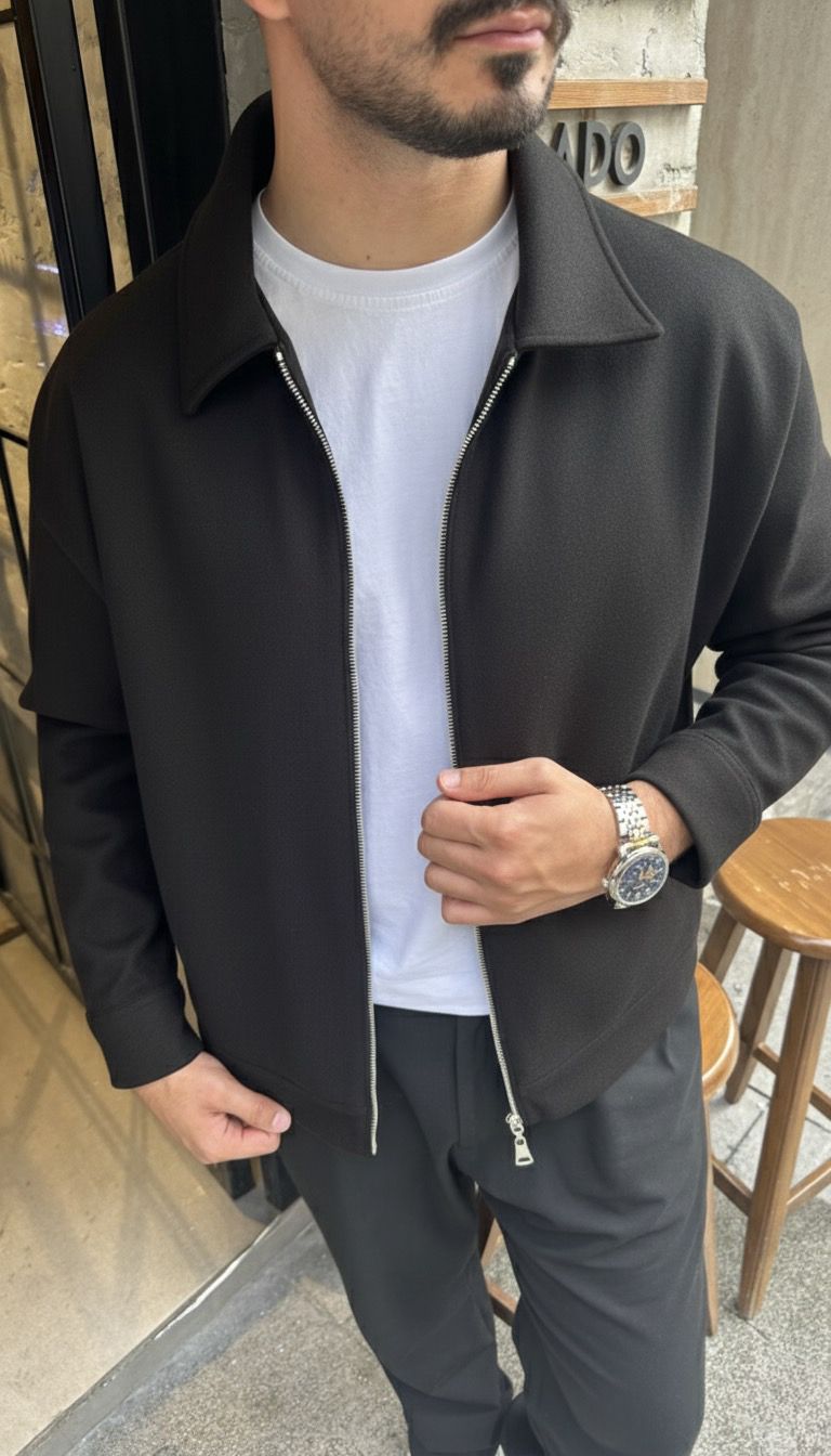 Oversize Kaşe Ceket - Siyah