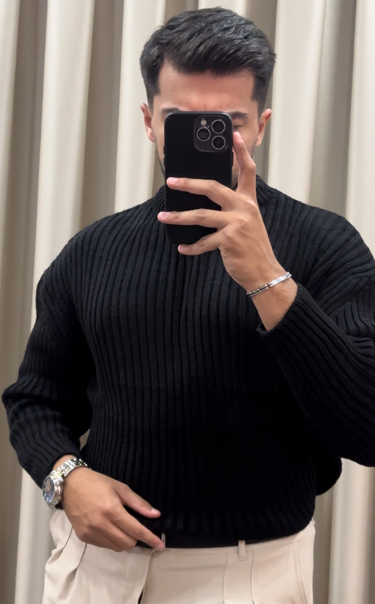 Oversize Örme Triko Kazak - Siyah