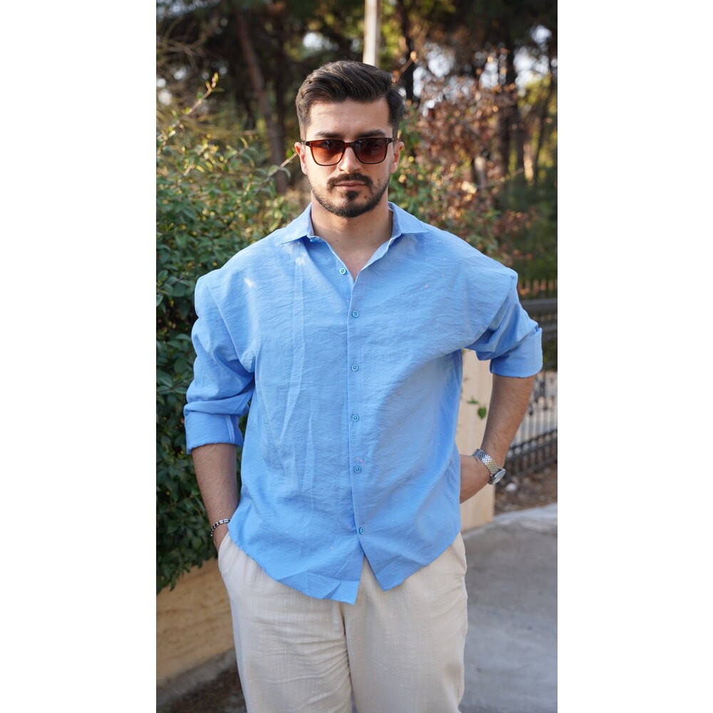 Tensel Kumaş Mavi Gömlek
