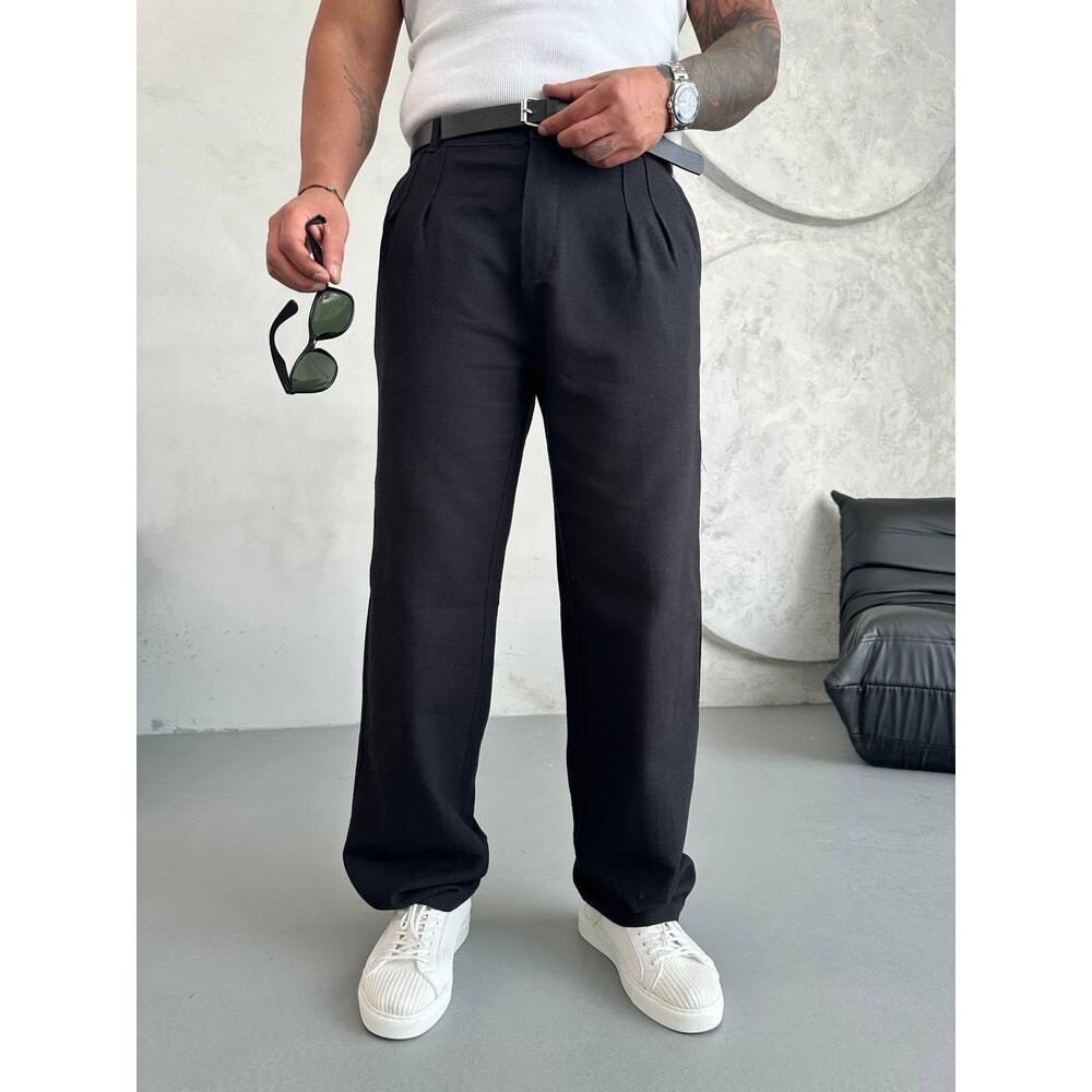 Baggy Siyah Keten Pantolon