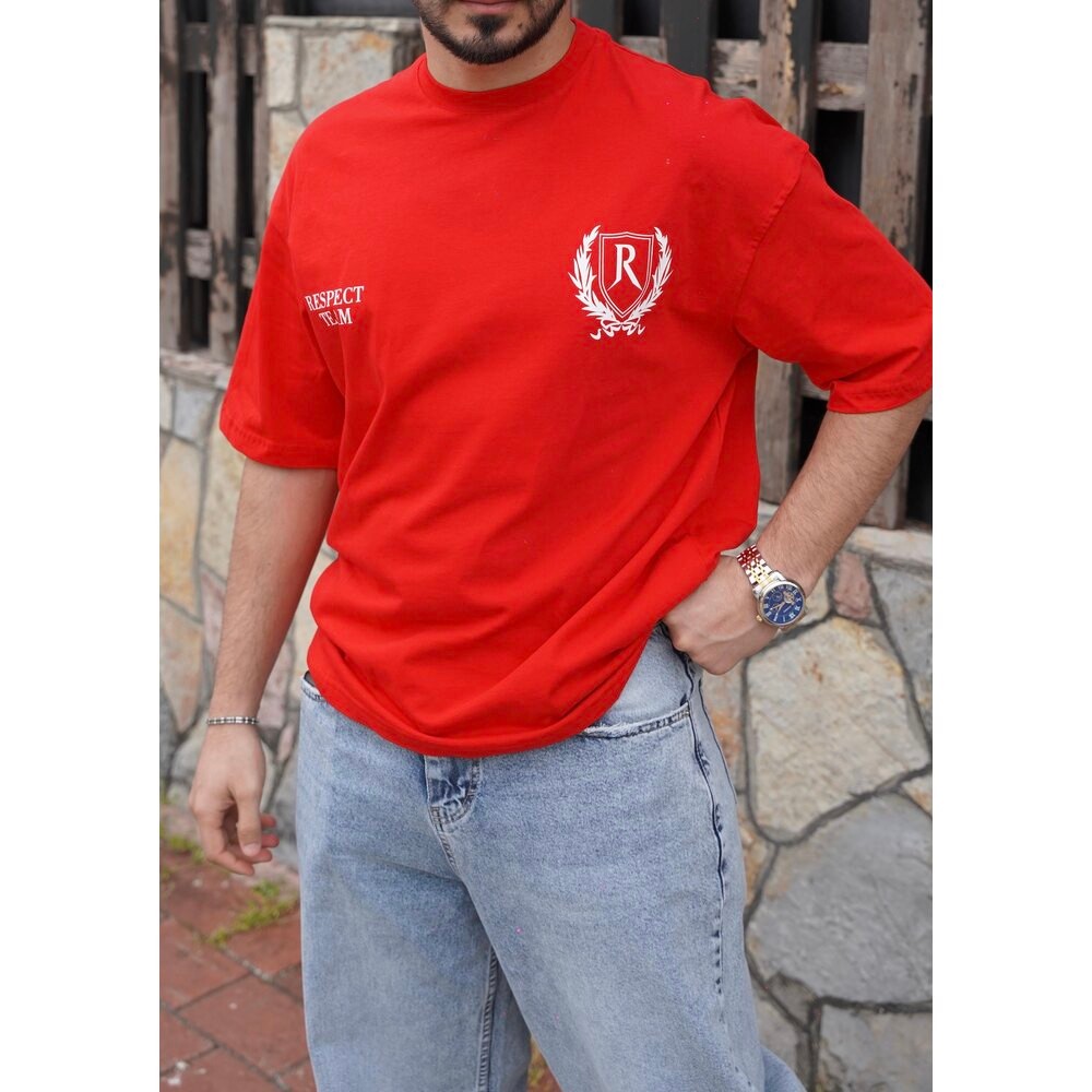 Oversize Baskılı Kırmızı Tişört