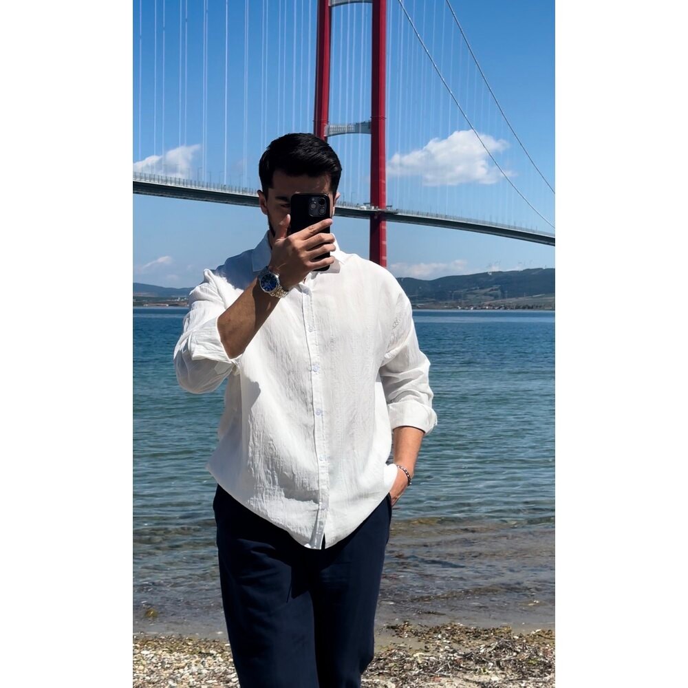 Beyaz Modal Kumaş Oversize Gömlek