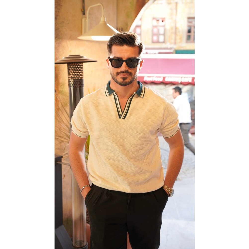 Ekru Yeşil Polo Yaka