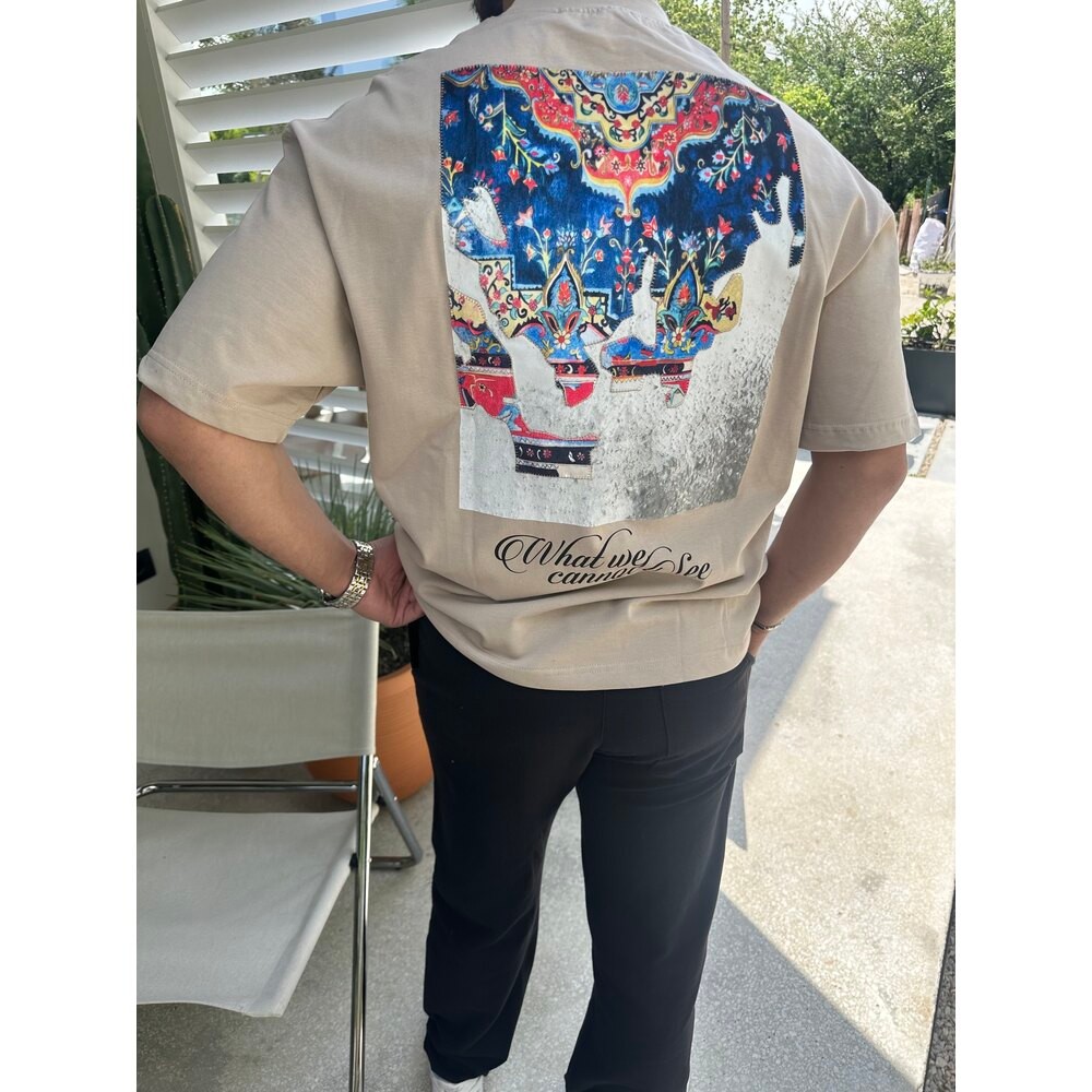 Oversize Baskılı Bej Tişört