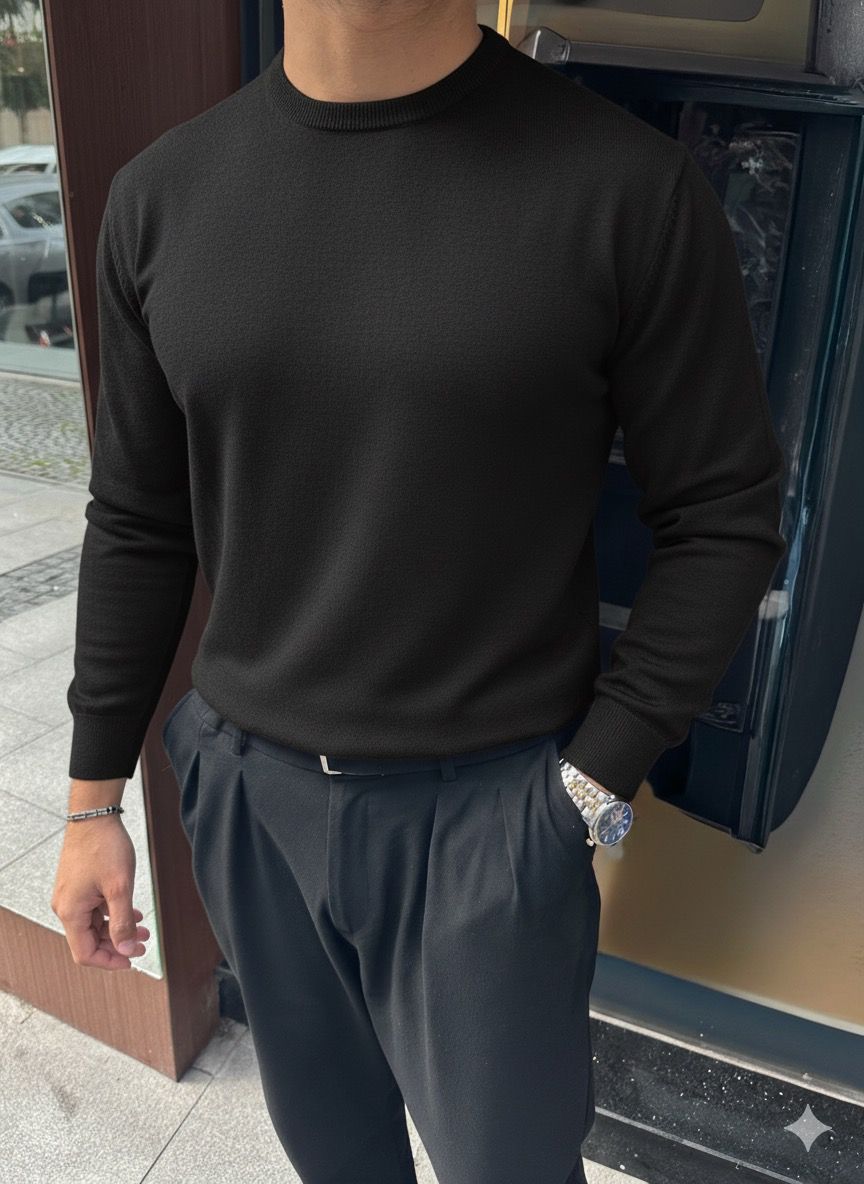 Basic Örme Pamuklu Triko - Siyah