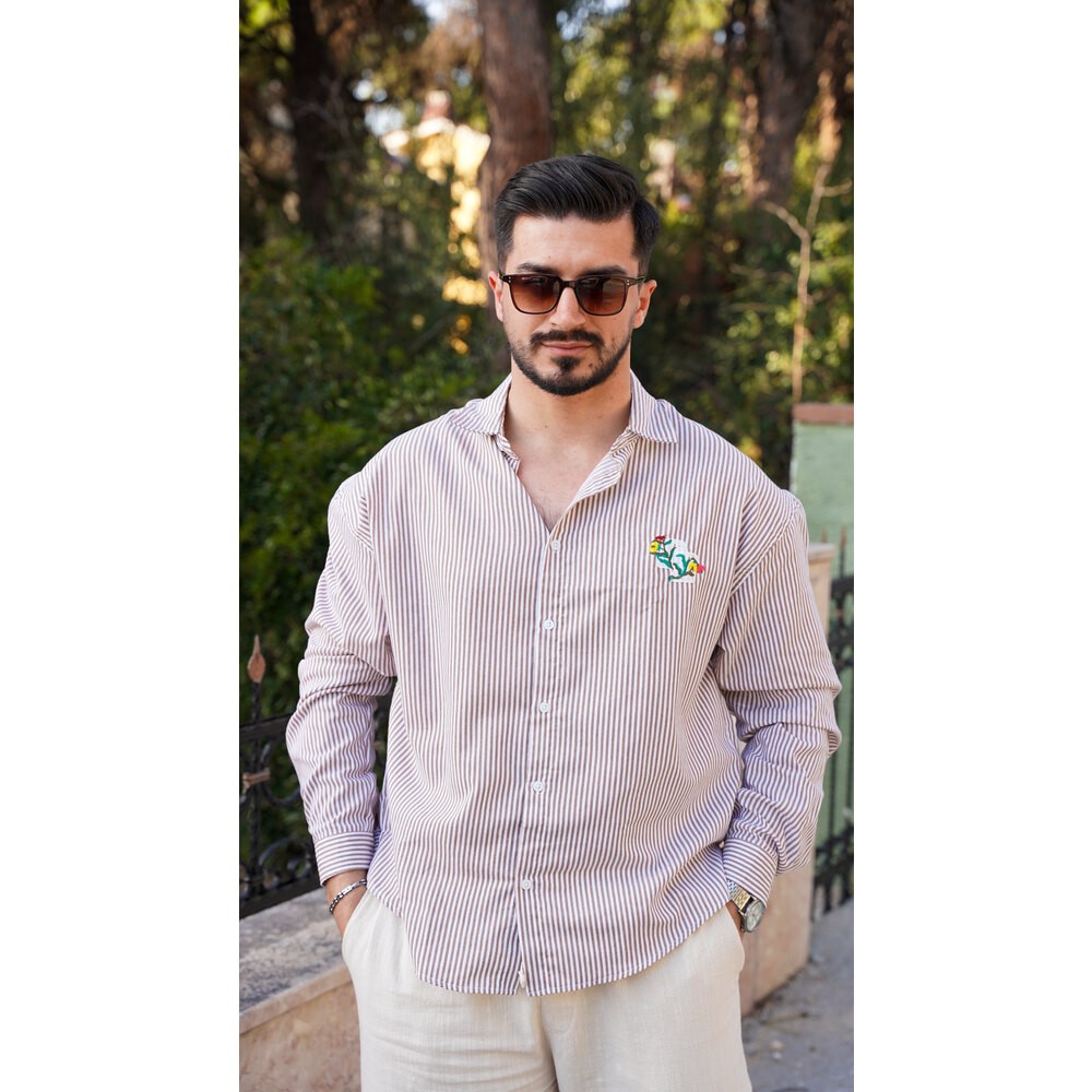 Kahve&Beyaz Nakış Detaylı Gömlek