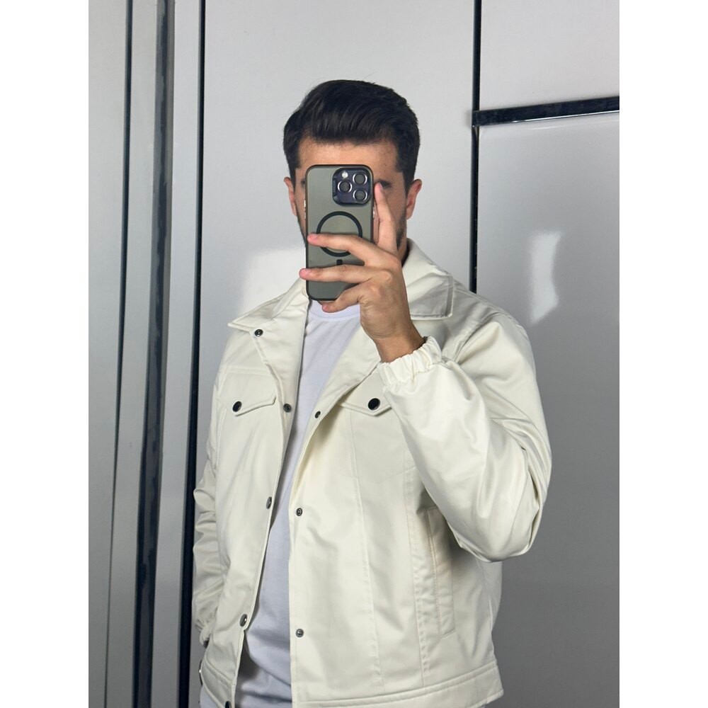 Oversize Beyaz Deri Ceket
